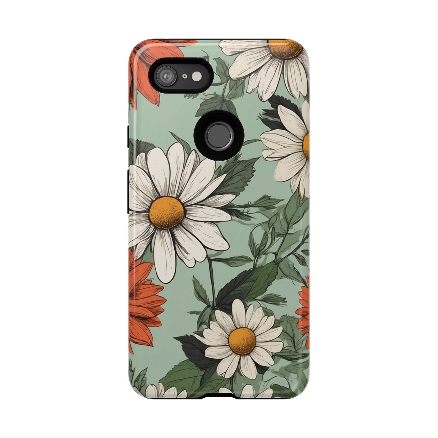 Boho Chic Daisies Floral Pattern "White & Orange" Phone Case