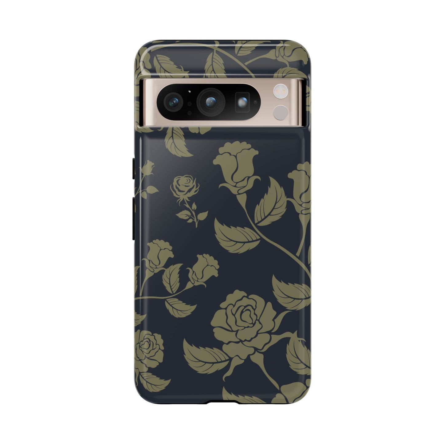 Google Pixel 8 Pro / Glossy Phone Case - ’Blue & Olive Rose Pattern’ Phone Case