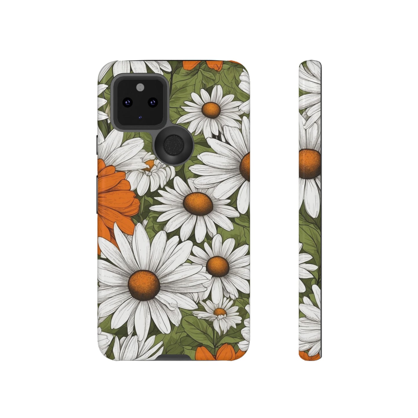 Boho Chic Daisies Floral Pattern "White, Orange & Green" Phone Case
