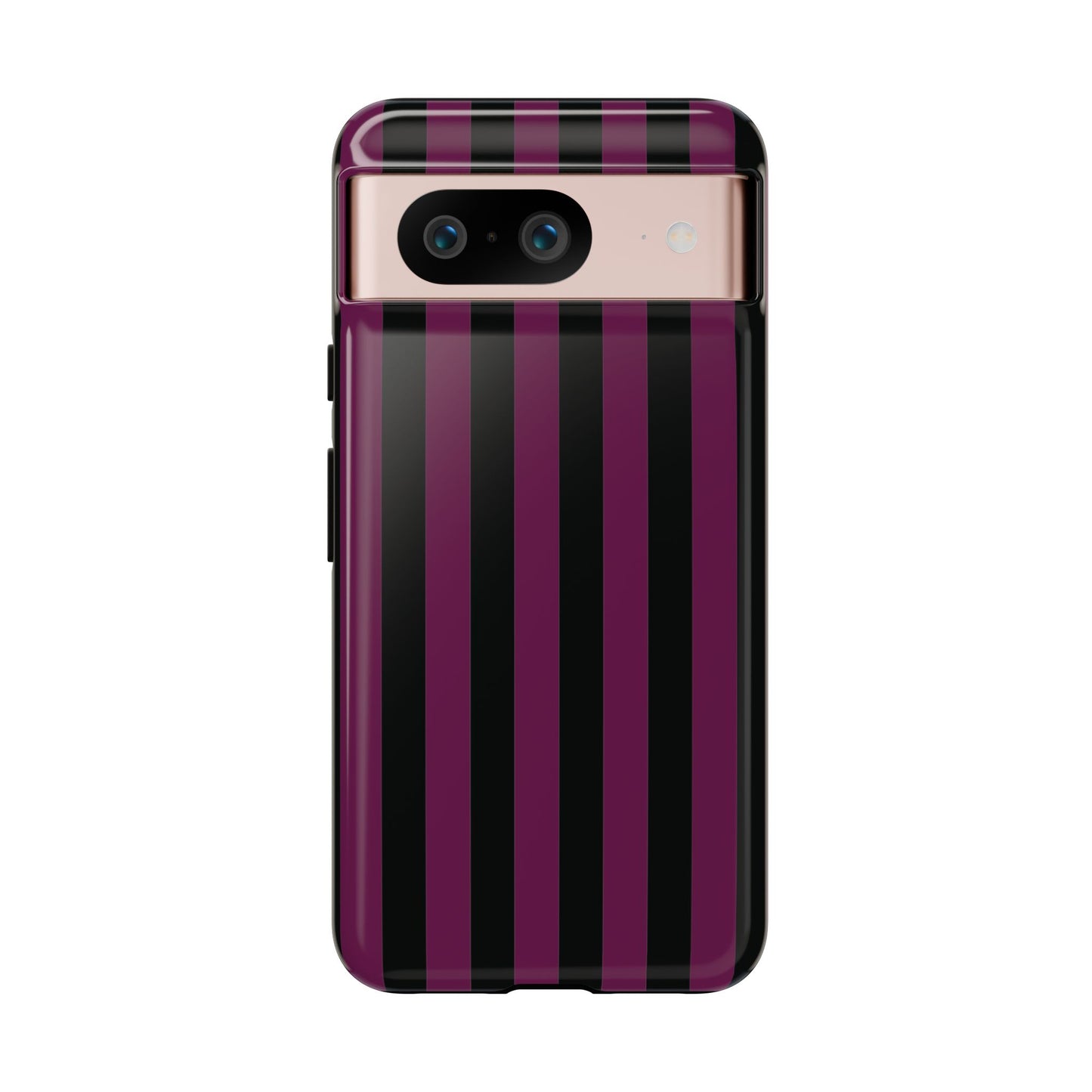 Google Pixel 8 / Glossy Phone Case - Trendy Plum & Black Stripe Pattern Phone Case