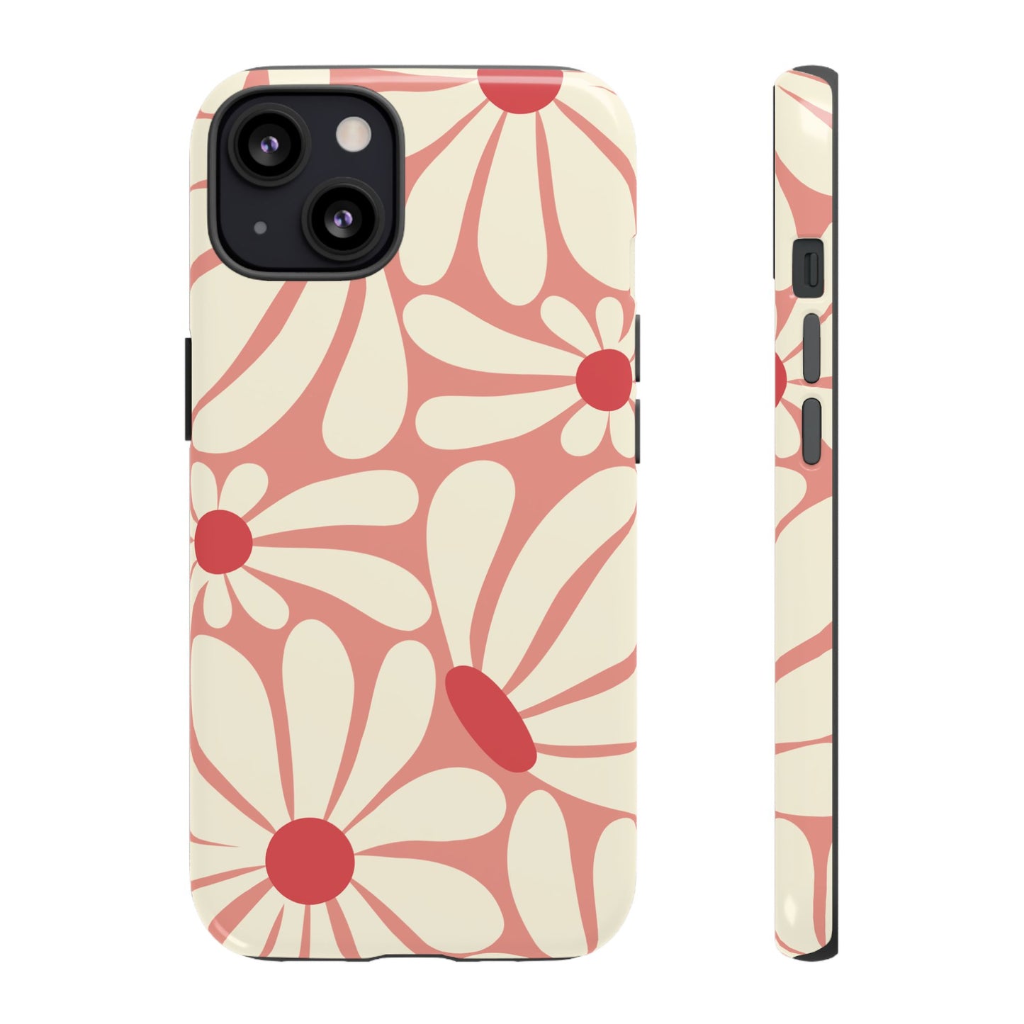 iPhone 13 / Glossy Phone Case - ’Retro Pink Daisy Pattern’ Phone Case