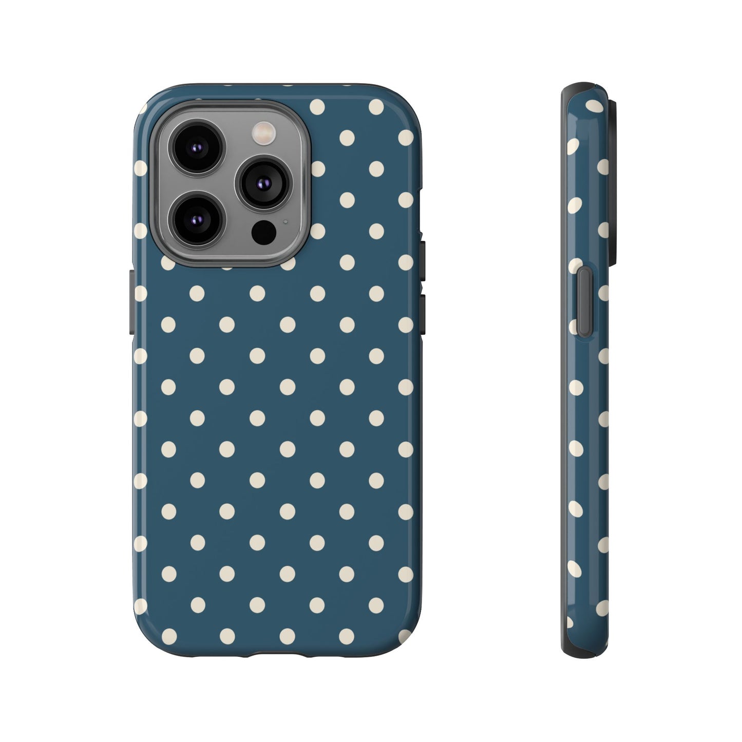 iPhone 14 Pro / Glossy Phone Case - ’Blue & White Dot Pattern’ Phone Case