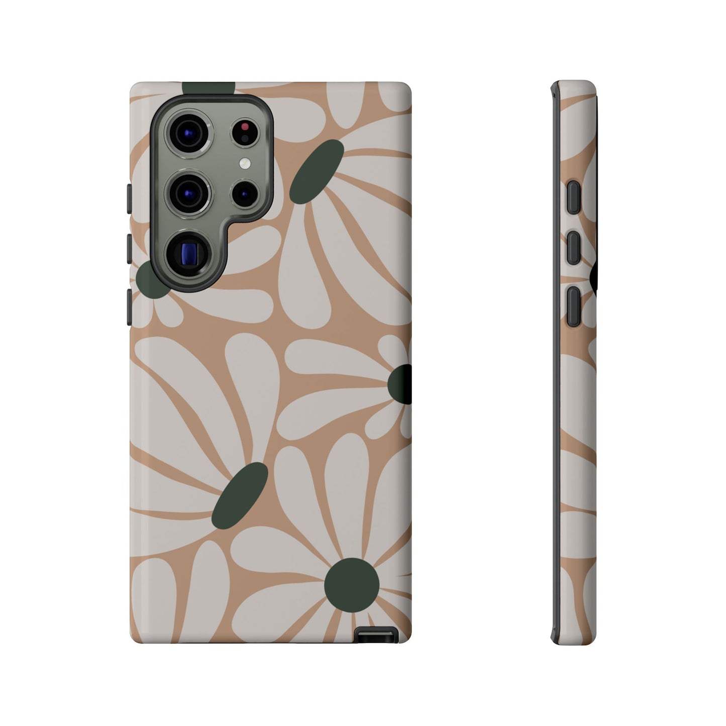 Samsung Galaxy S23 Ultra / Glossy Phone Case - ’Retro Beige & White Daisy Pattern’ Phone Case