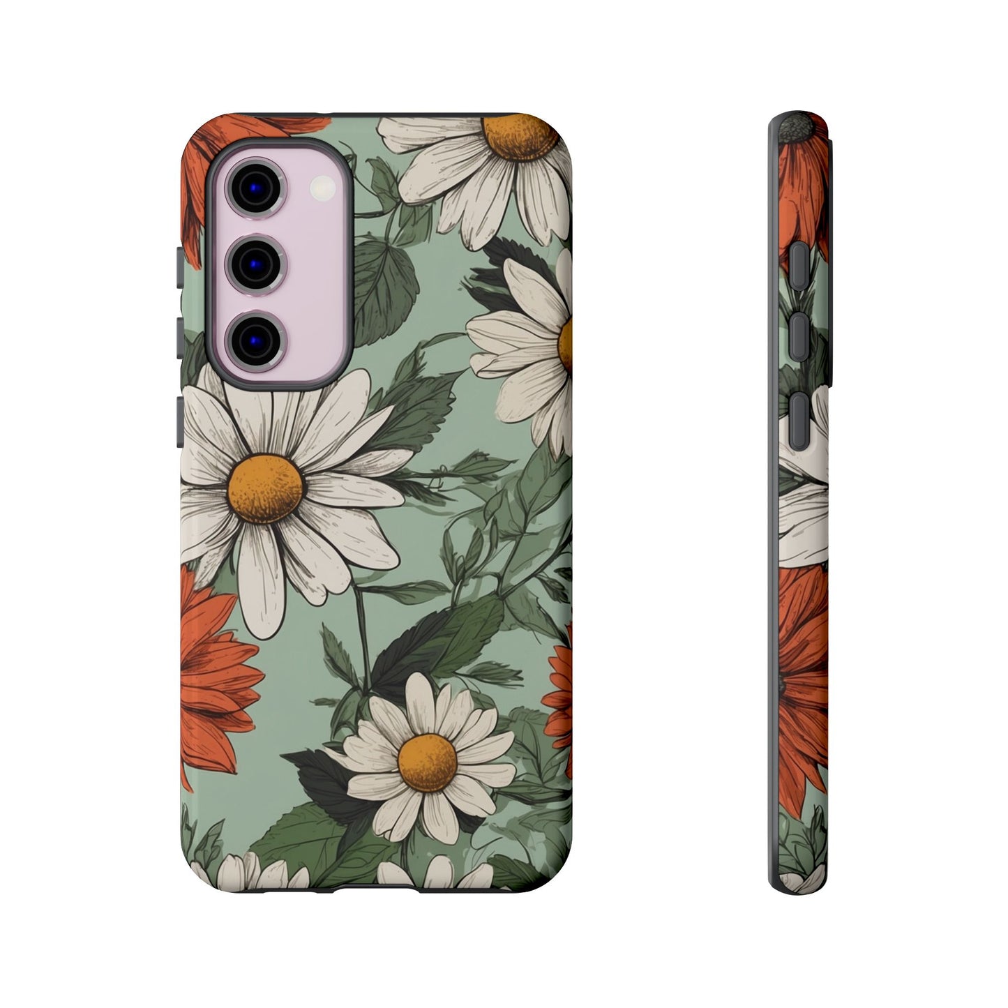 Boho Chic Daisies Floral Pattern "White & Orange" Phone Case