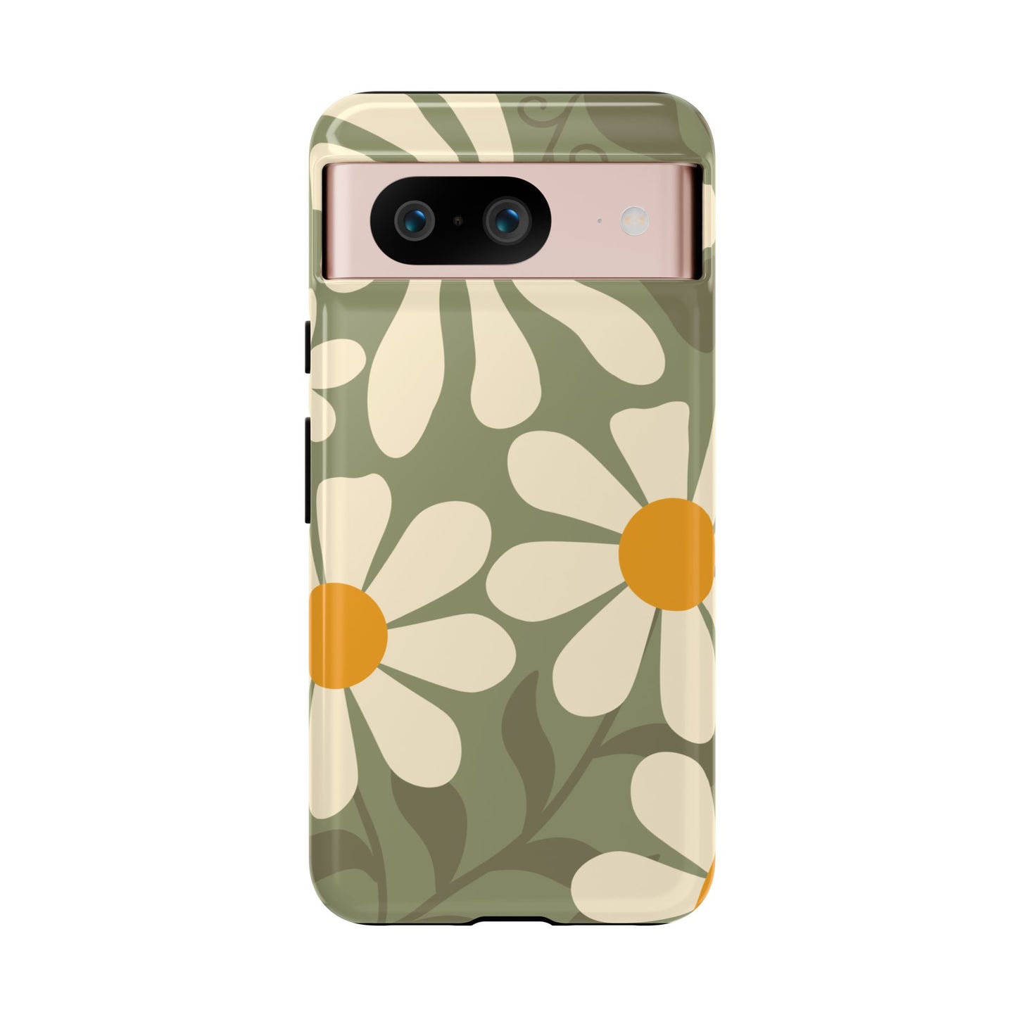 Google Pixel 8 / Glossy Phone Case - ’Retro Green Daisy Pattern #2’ Phone Case