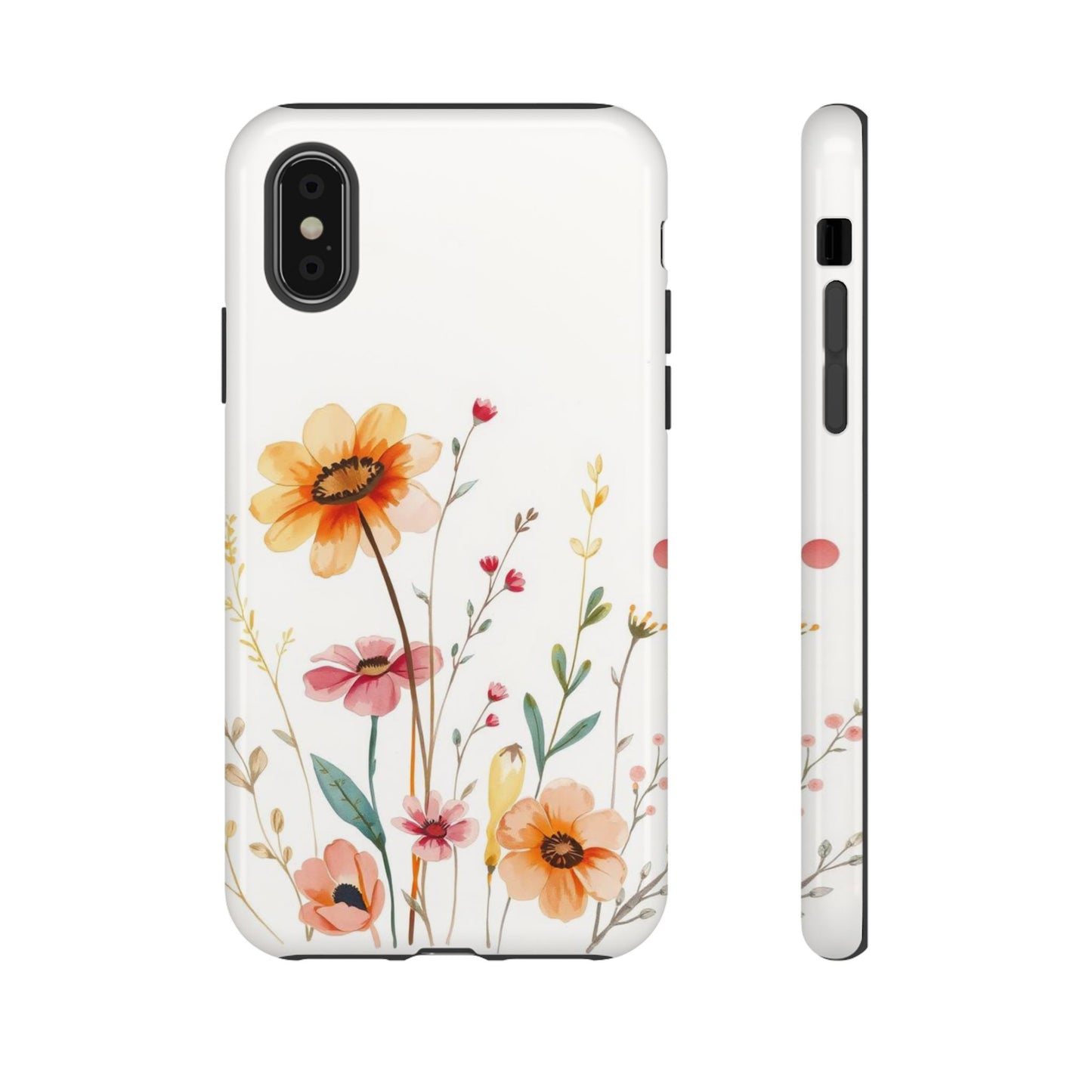 iPhone X / Glossy Phone Case - Boho Chic Watercolour Wild Blooms Pattern Phone Case