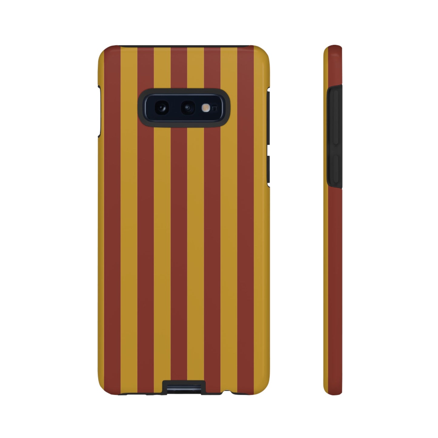 Samsung Galaxy S10E / Glossy Phone Case - Trendy Mustard & Burgandy Stripe Pattern Phone Case
