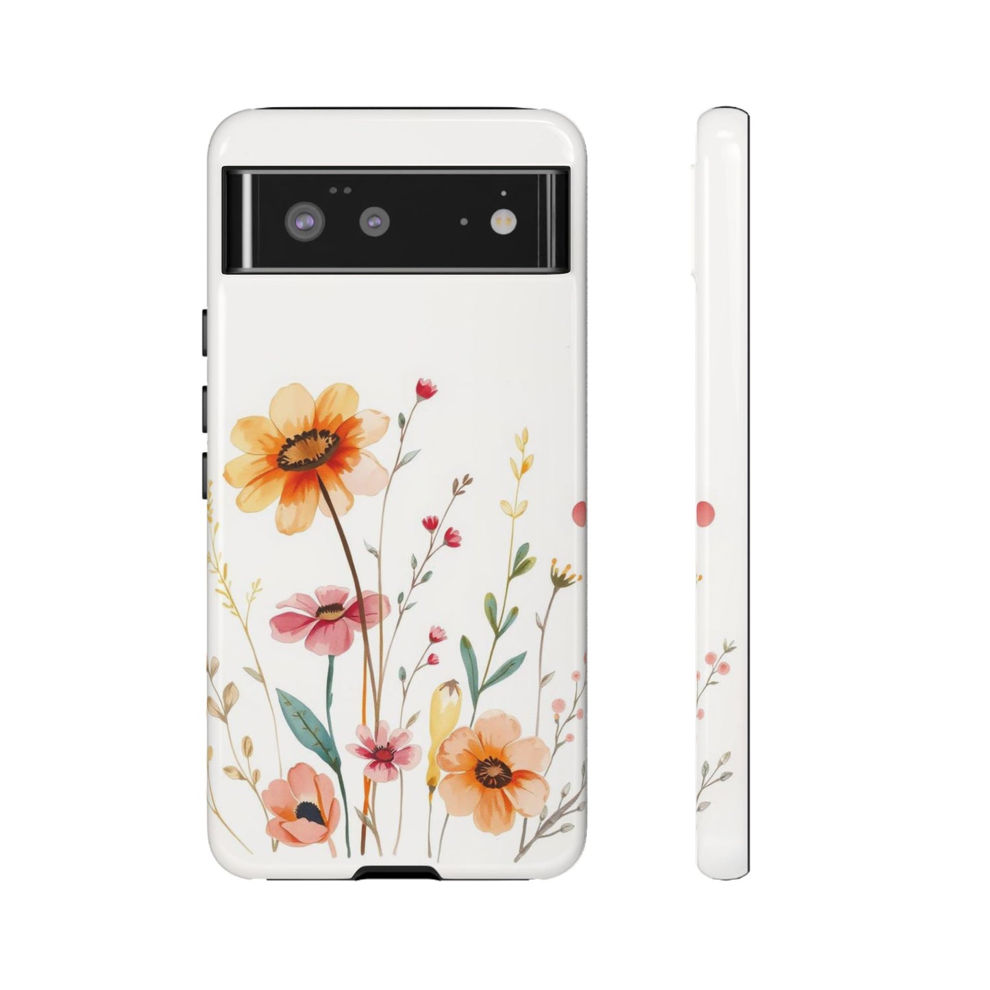 Google Pixel 6 / Glossy Phone Case - Boho Chic Watercolour Wild Blooms Pattern Phone Case