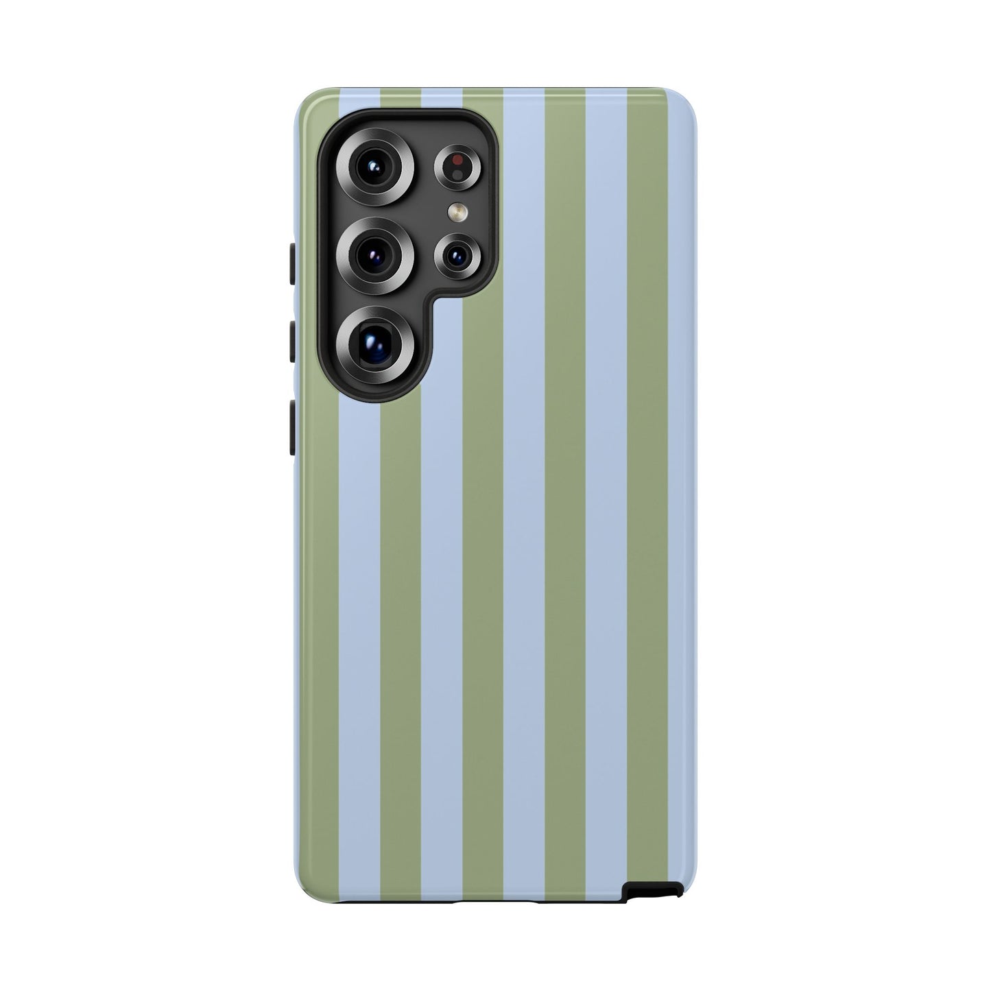 Samsung Galaxy S25 Ultra / Glossy Phone Case - Trendy Ice Blue & Green Stripe Pattern Phone Case