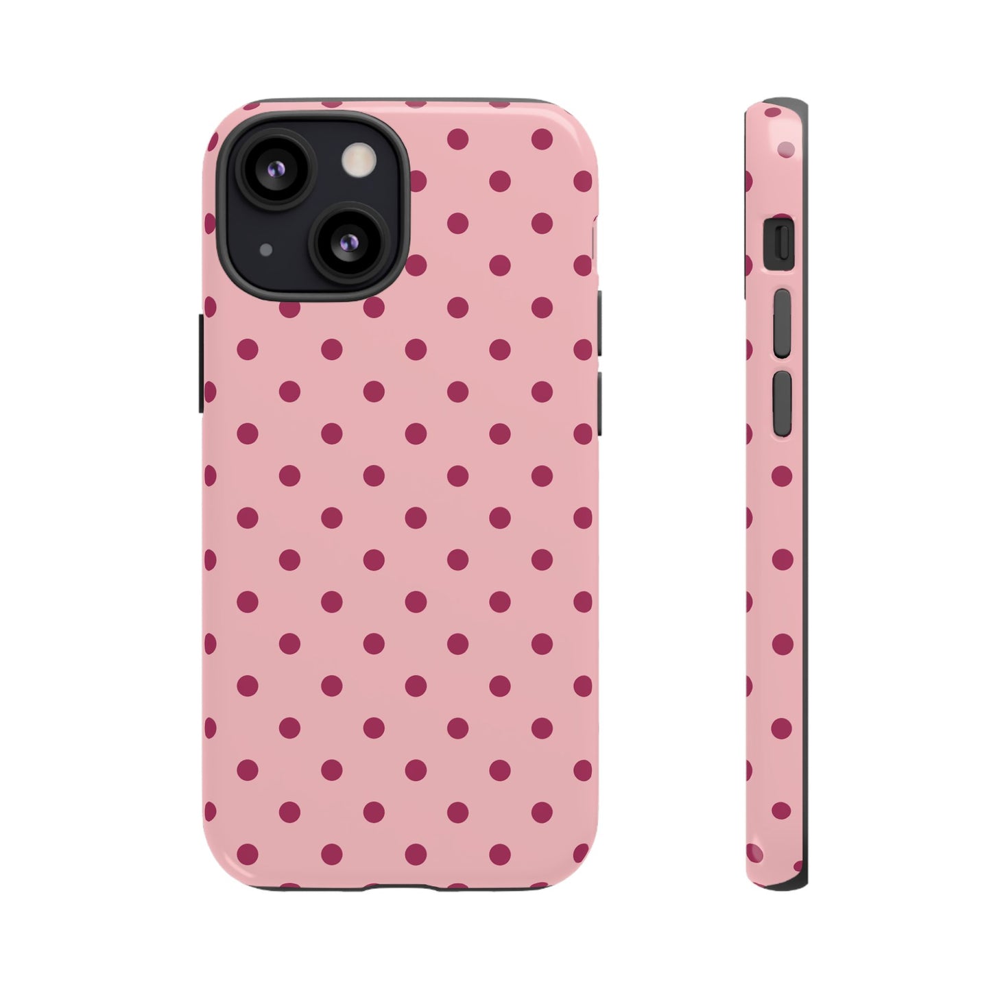 iPhone 13 Mini / Glossy Phone Case - ’Pink with Red Dot Pattern’ Phone Case