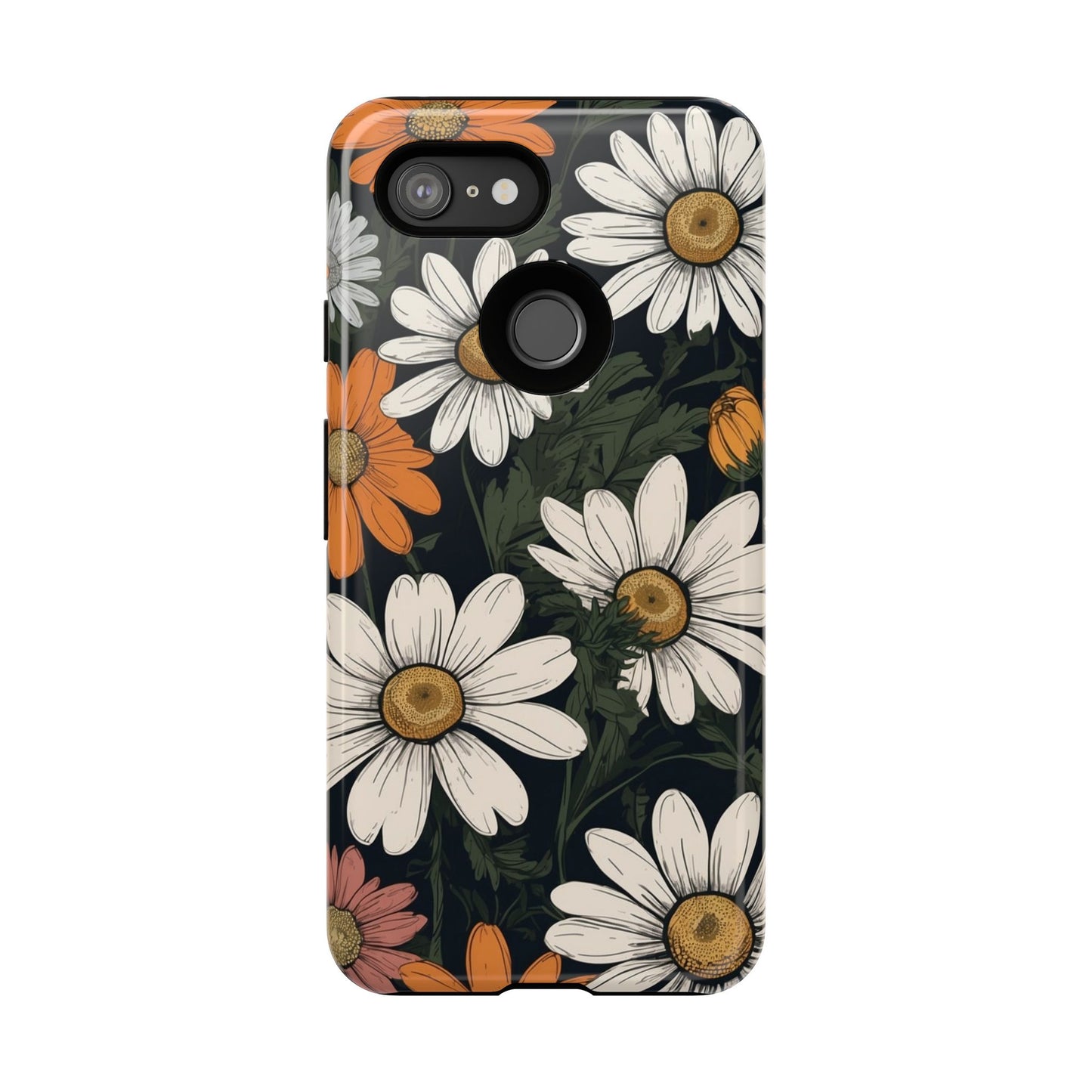 Boho Chic Daisies Floral Pattern "White, Orange & Pink" Phone Case