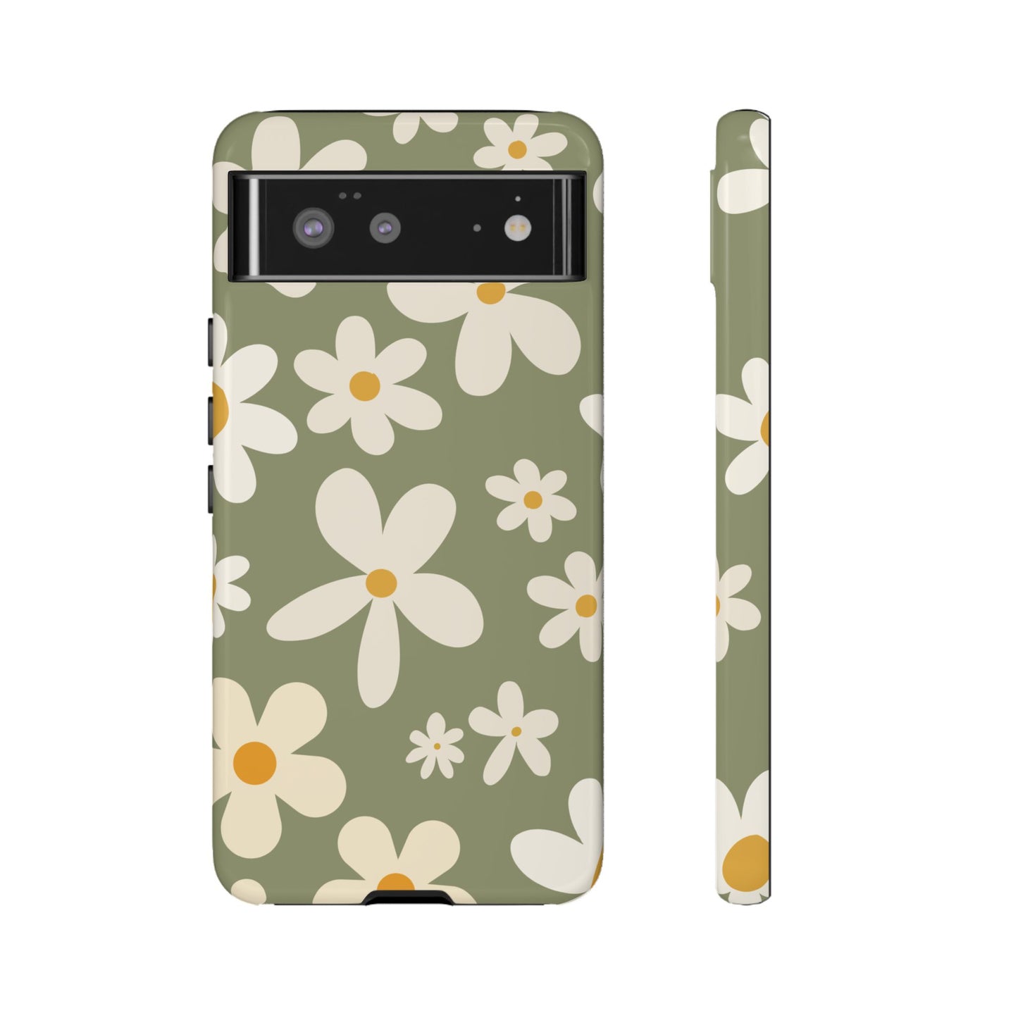 Google Pixel 6 / Glossy Phone Case - ’Green Daisy Pattern’ Phone Case