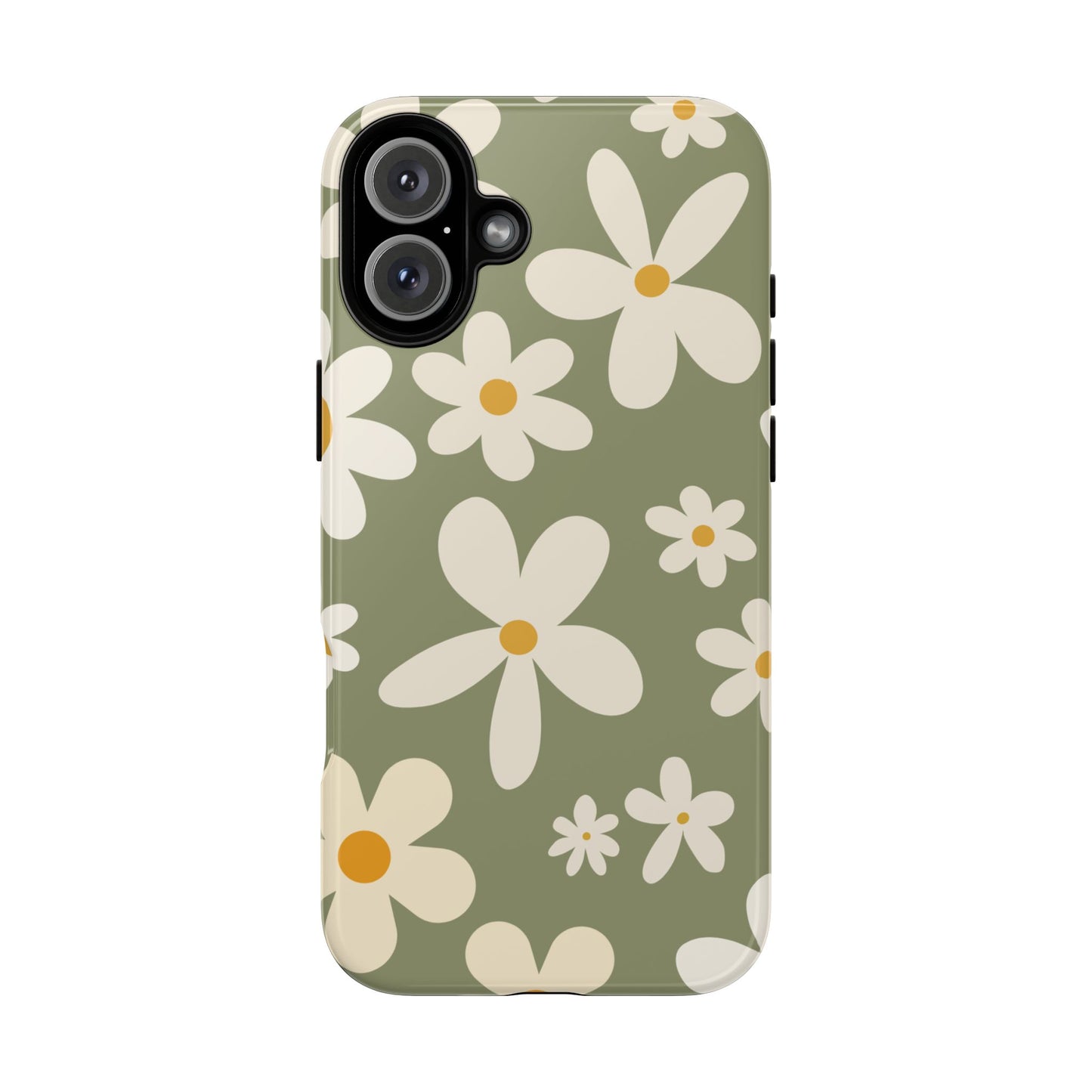 iPhone 16 Plus / Glossy Phone Case - ’Green Daisy Pattern’ Phone Case