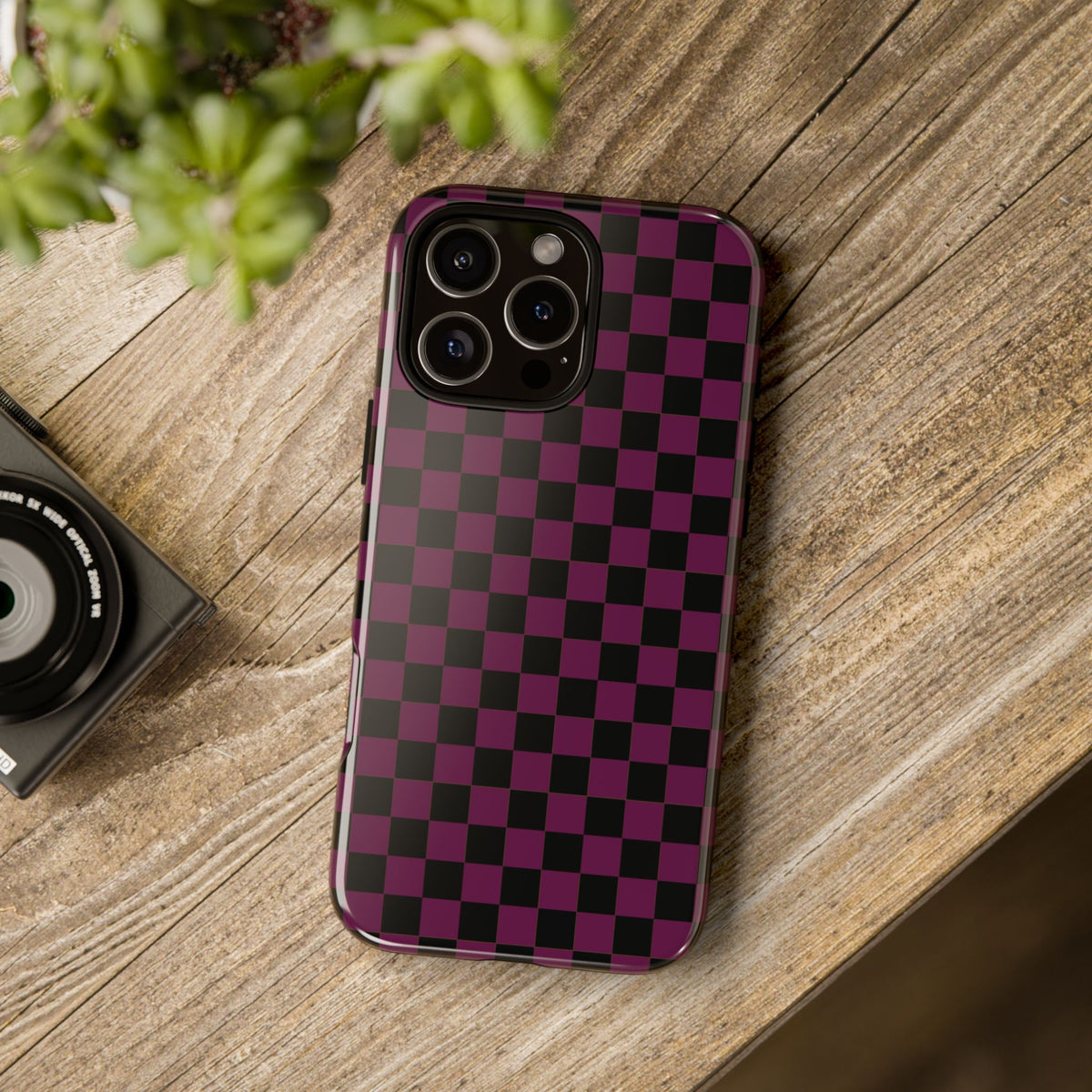 Trendy Plum & Black Small Checked Pattern Phone Case - Purple Phone Case