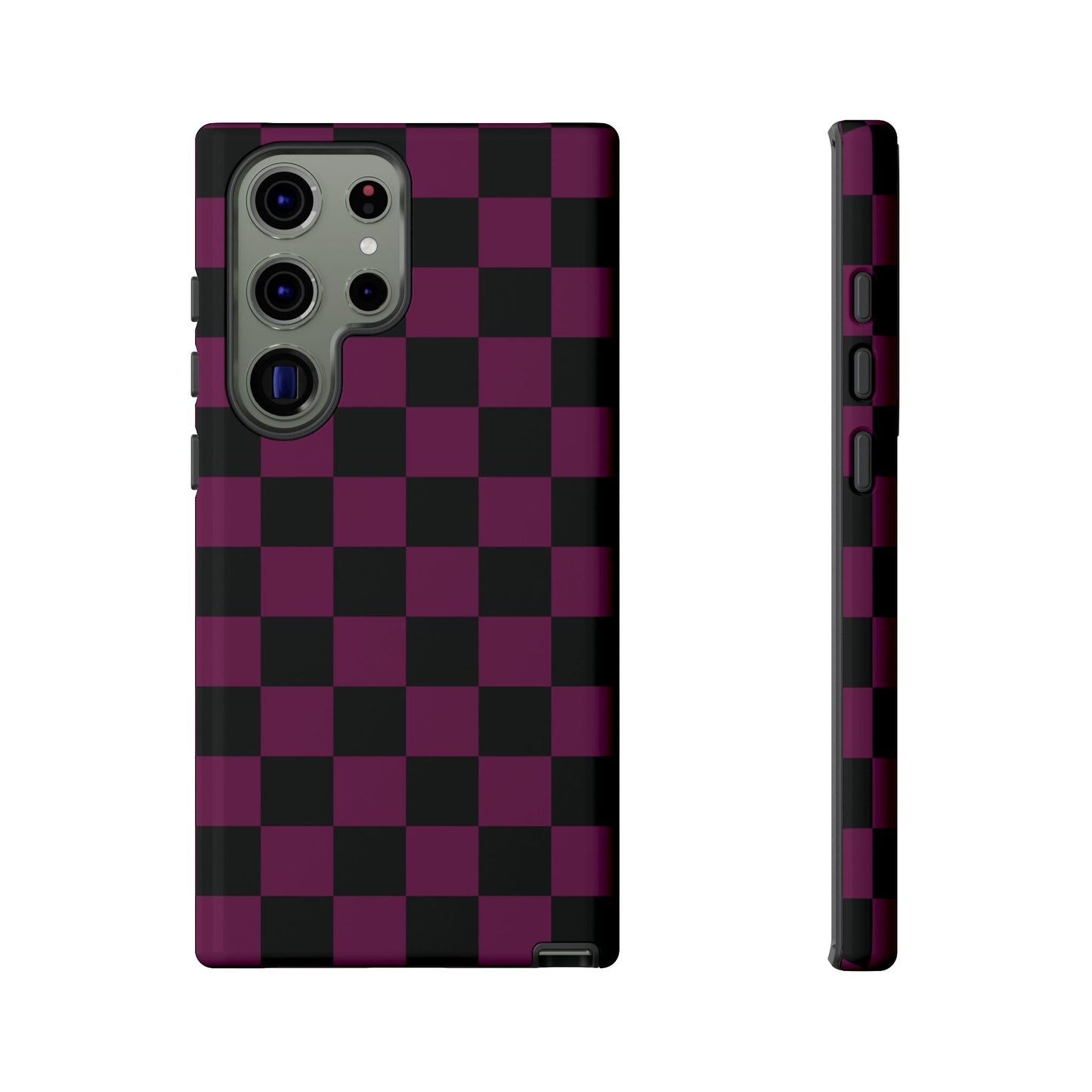 Samsung Galaxy S23 Ultra / Glossy Phone Case - Trendy Plum & Black Checked Pattern Phone Case