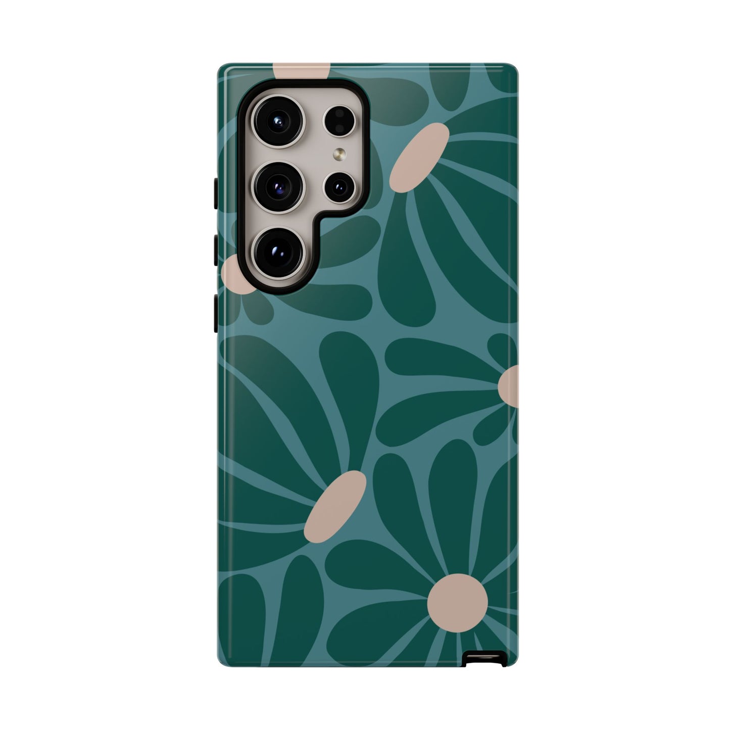 Samsung Galaxy S24 Ultra / Glossy Phone Case - ’Retro Turquoise Daisy Pattern’ Phone Case