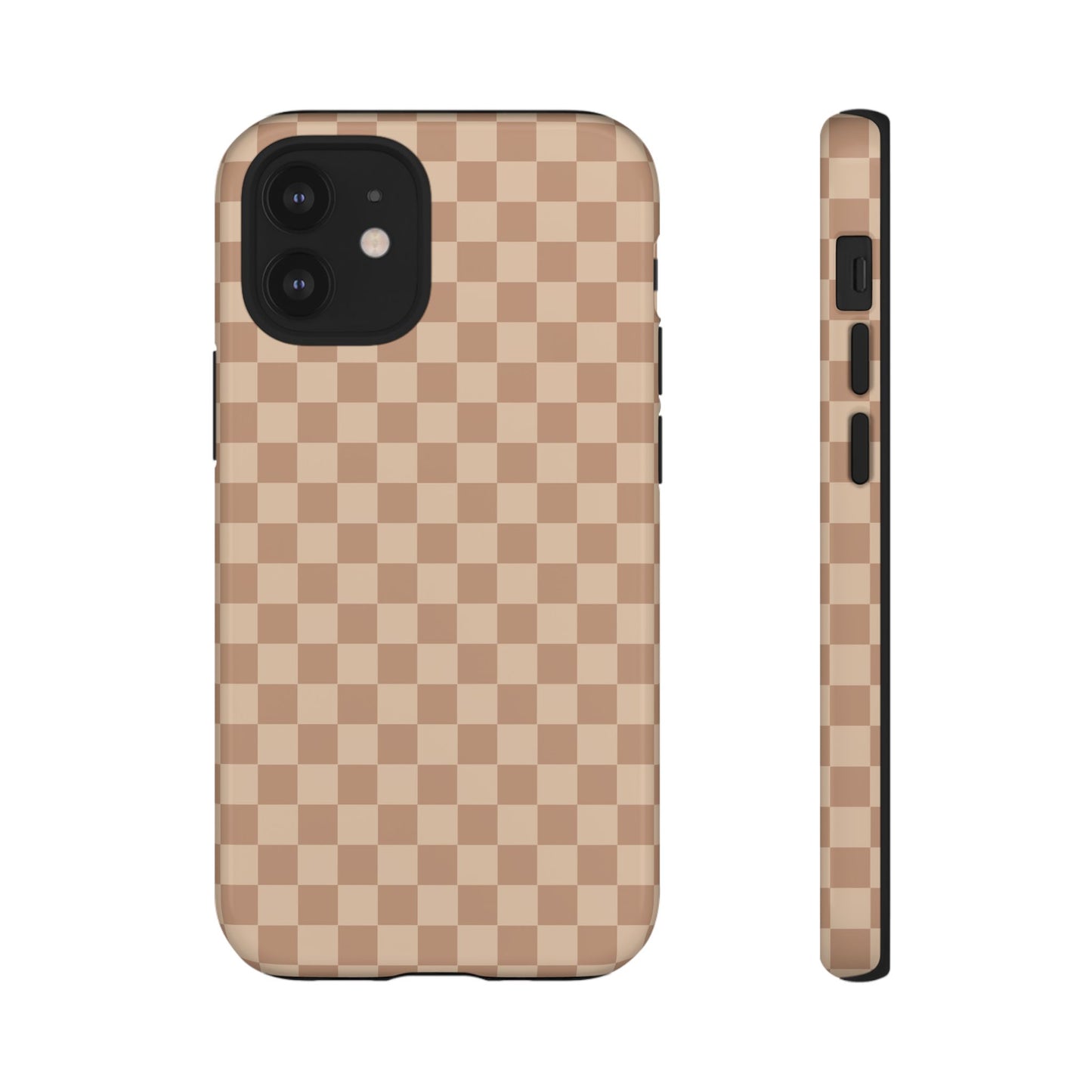iPhone 12 Mini / Glossy Phone Case - ’Bold Tan Checkered Pattern’ Phone Case