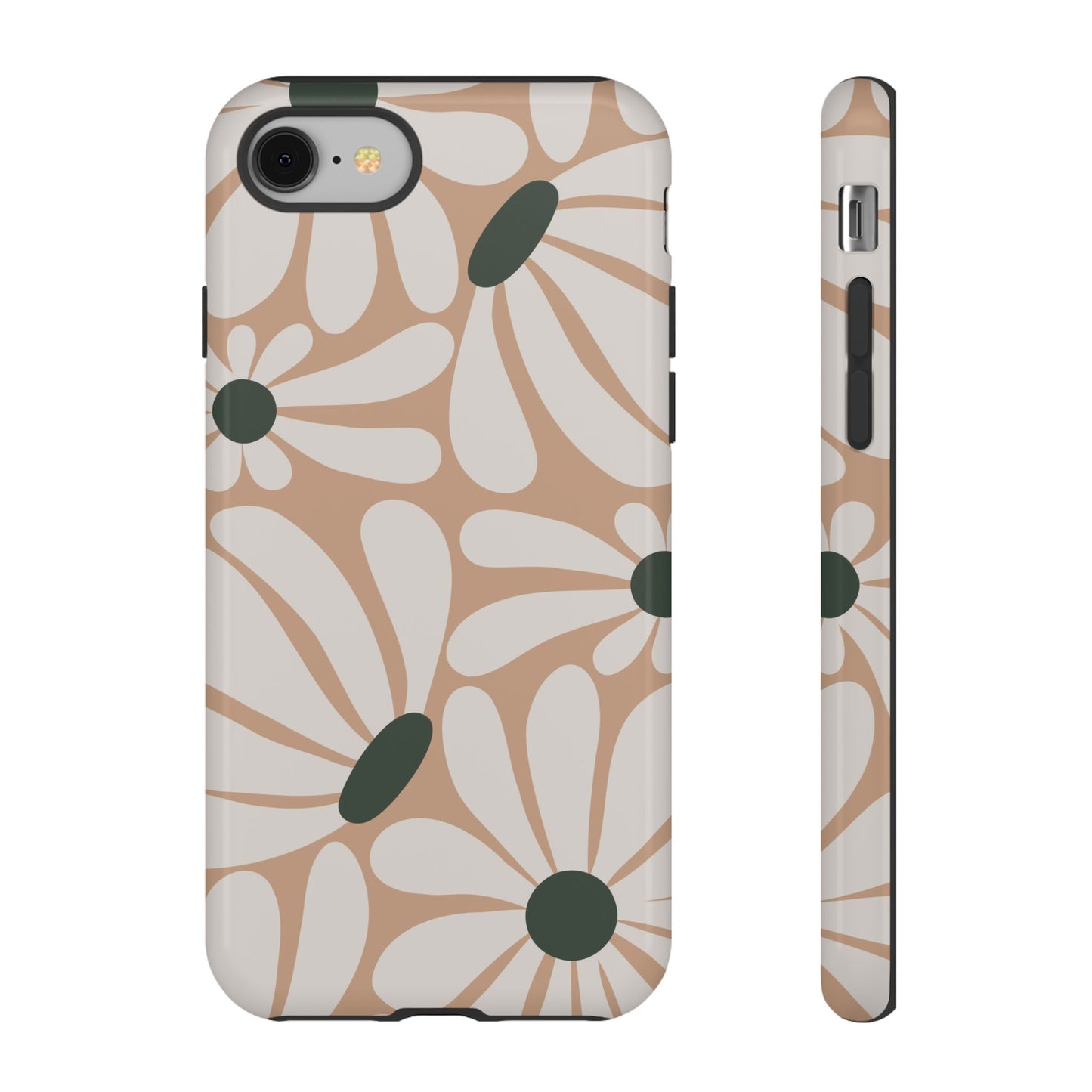 iPhone 8 / Glossy Phone Case - ’Retro Beige & White Daisy Pattern’ Phone Case