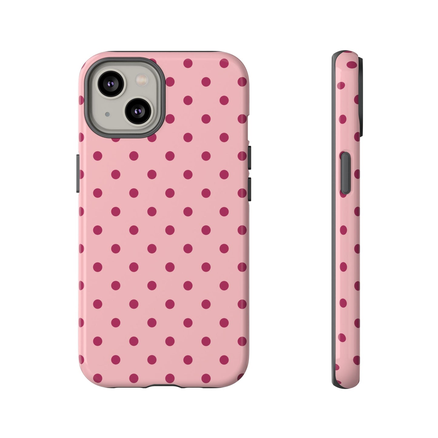 iPhone 14 / Glossy Phone Case - ’Pink with Red Dot Pattern’ Phone Case