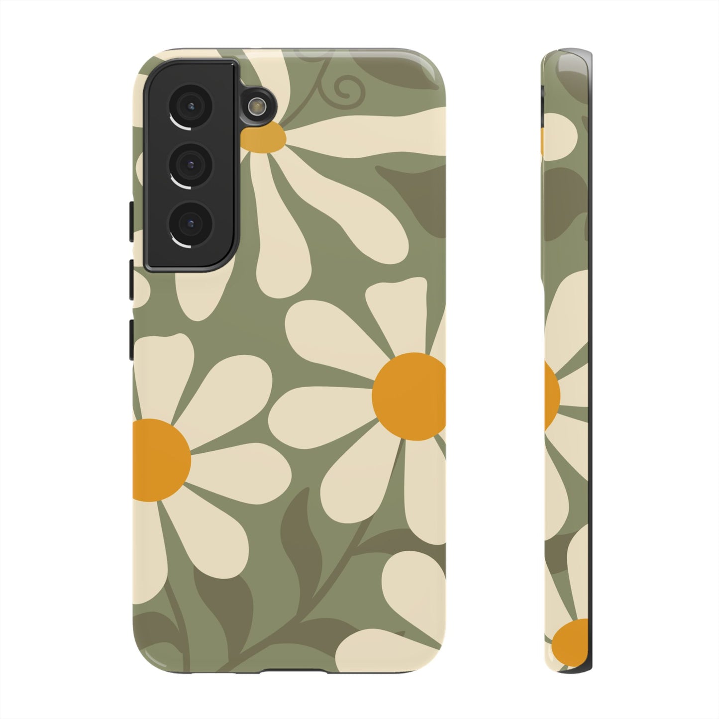 Samsung Galaxy S22 / Glossy Phone Case - ’Retro Green Daisy Pattern #2’ Phone Case