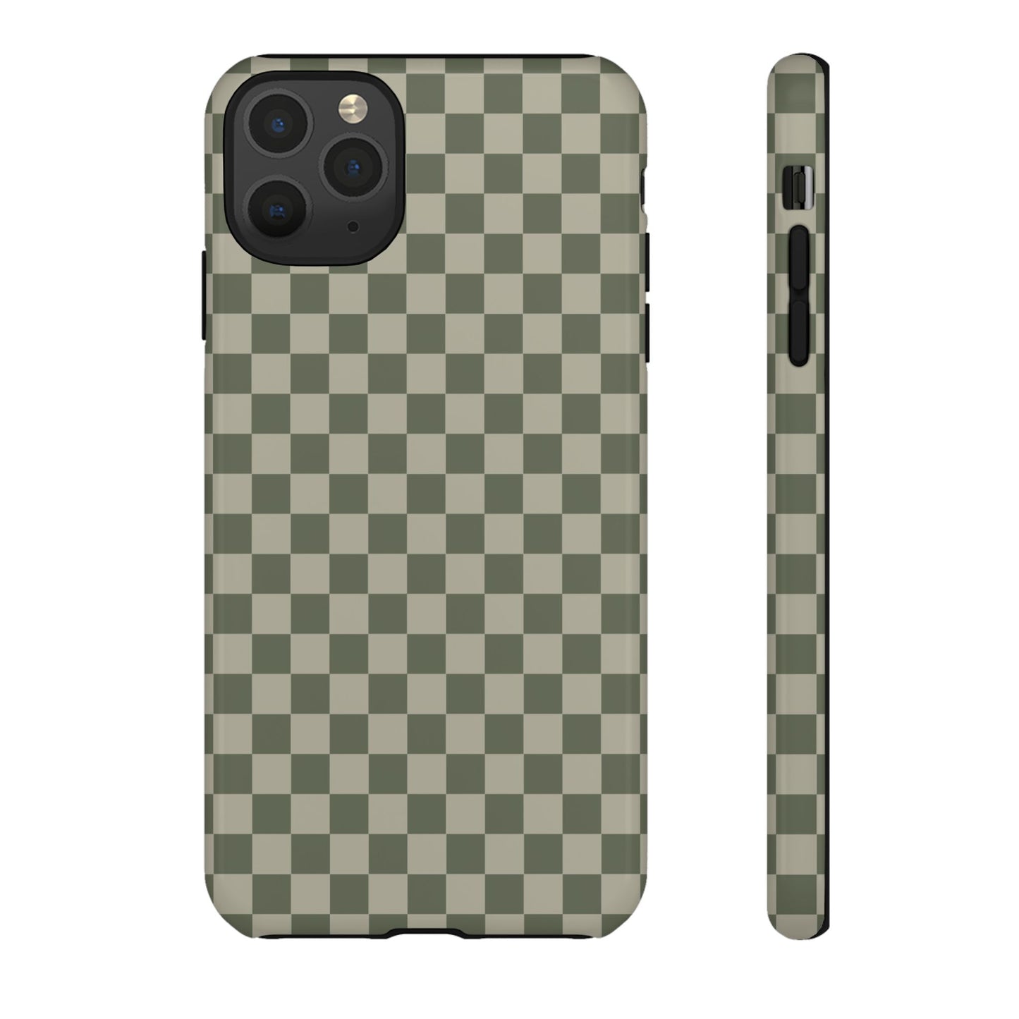 iPhone 11 Pro Max / Glossy Phone Case - ’Bold Olive Green Checkered Pattern’ Phone Case