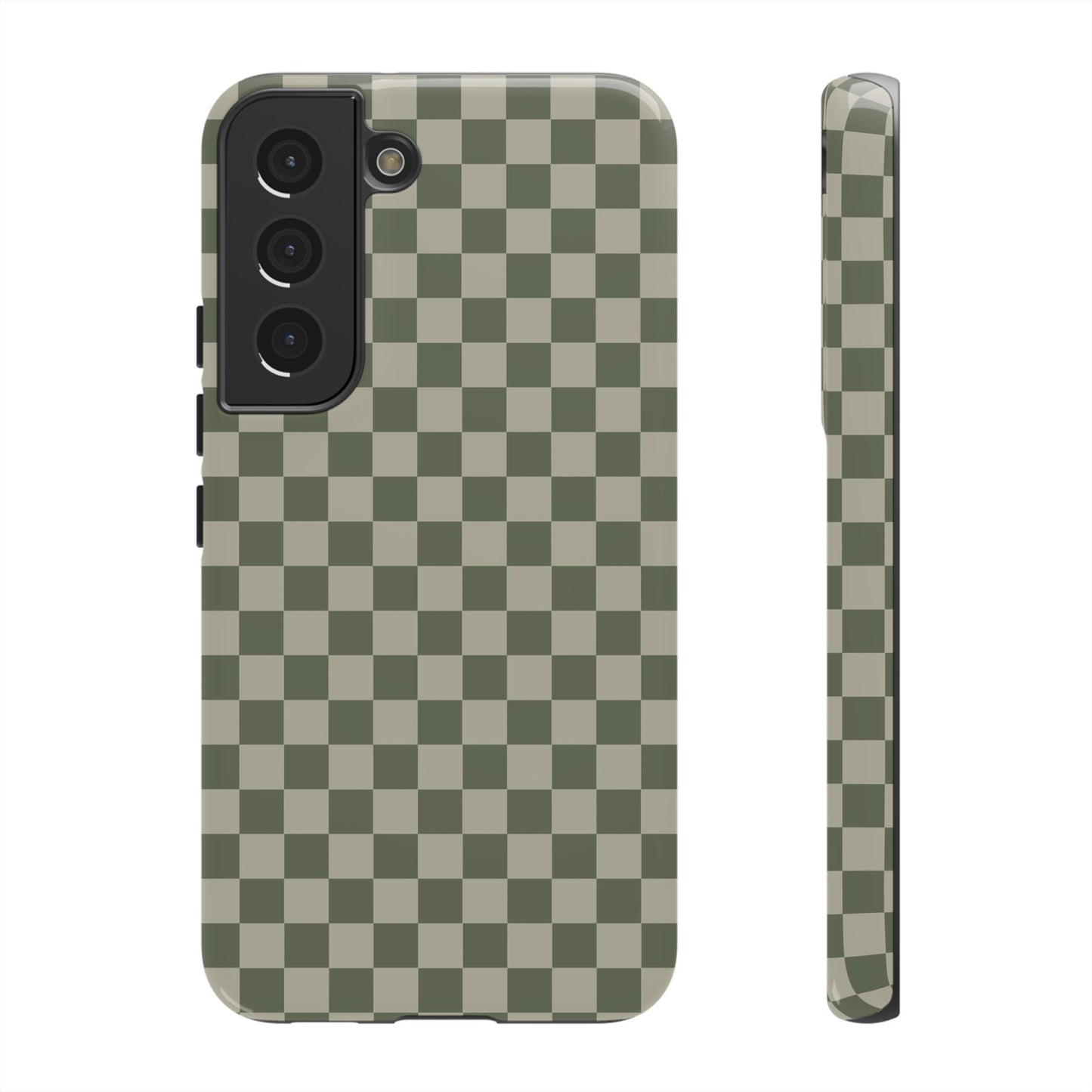 Samsung Galaxy S22 / Glossy Phone Case - ’Bold Olive Green Checkered Pattern’ Phone Case