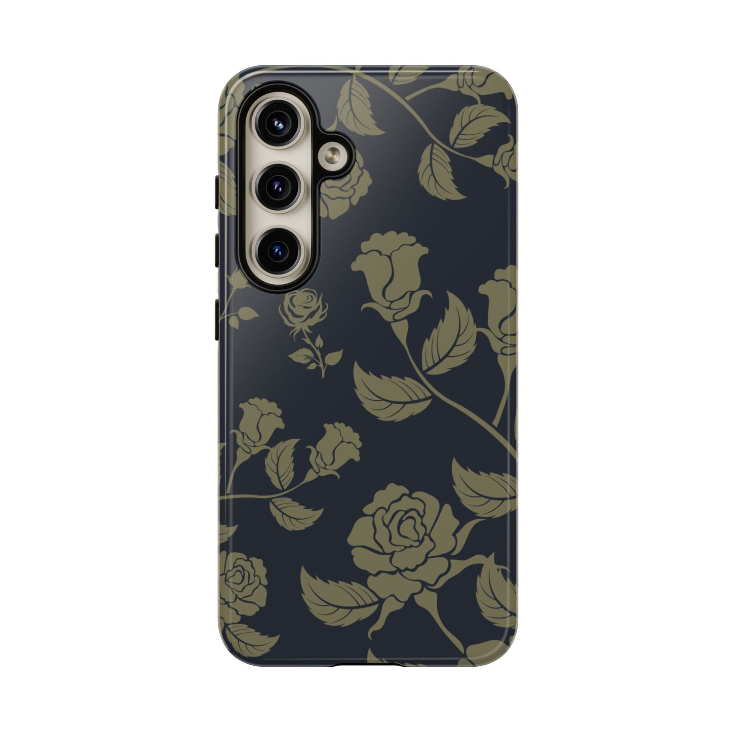 Samsung Galaxy S24 / Glossy Phone Case - ’Blue & Olive Rose Pattern’ Phone Case