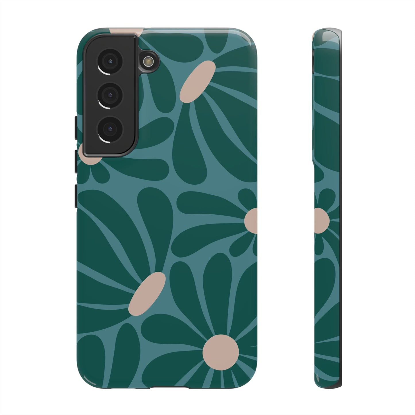Samsung Galaxy S22 / Glossy Phone Case - ’Retro Turquoise Daisy Pattern’ Phone Case