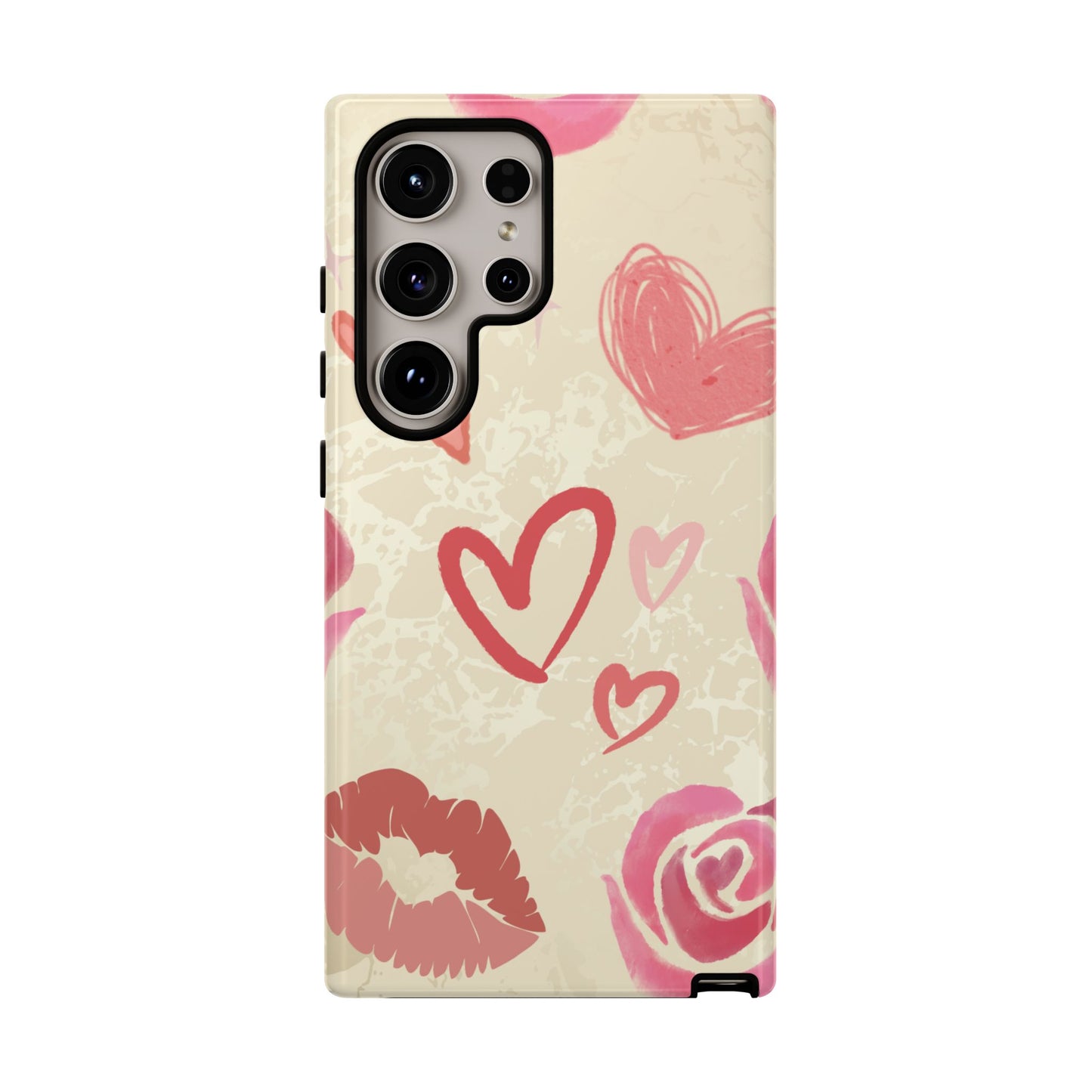 Samsung Galaxy S24 Ultra / Glossy Phone Case - ’Pink Heart & Rose Pattern’ Phone Case
