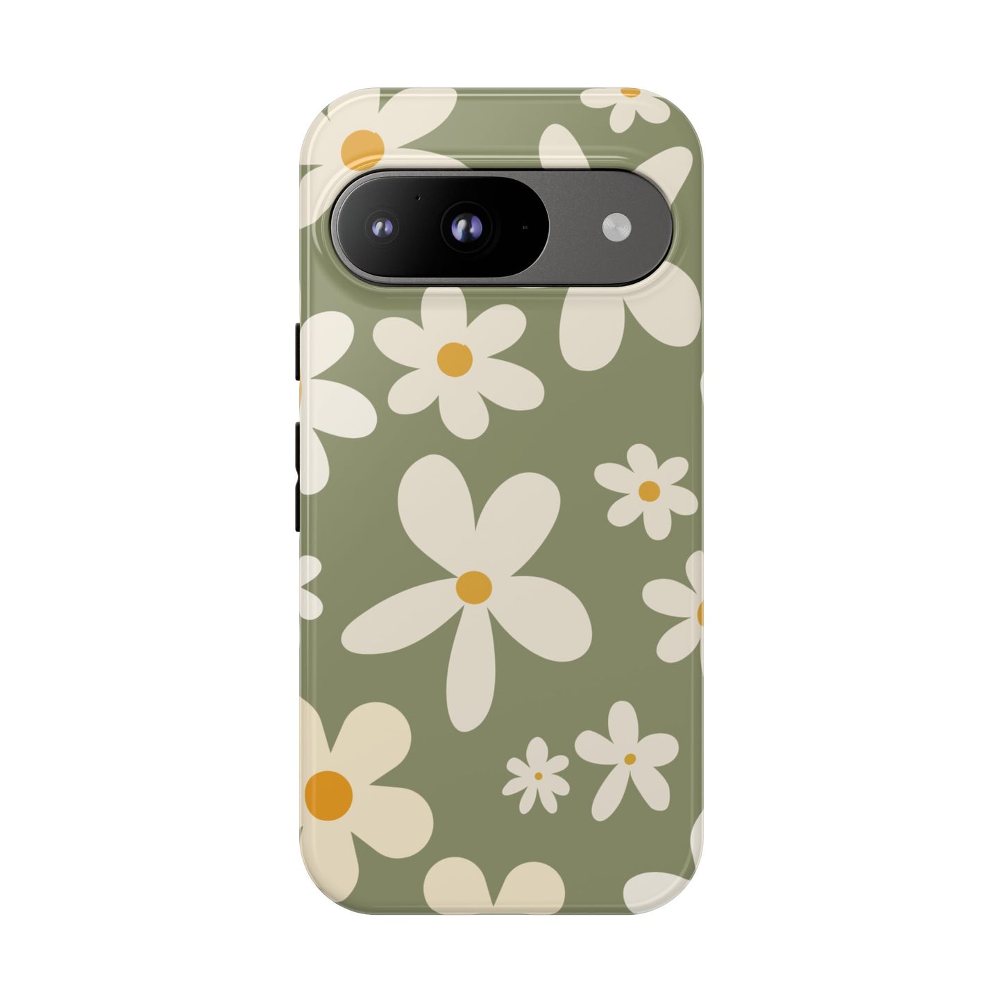 Google Pixel 9 / Glossy Phone Case - ’Green Daisy Pattern’ Phone Case