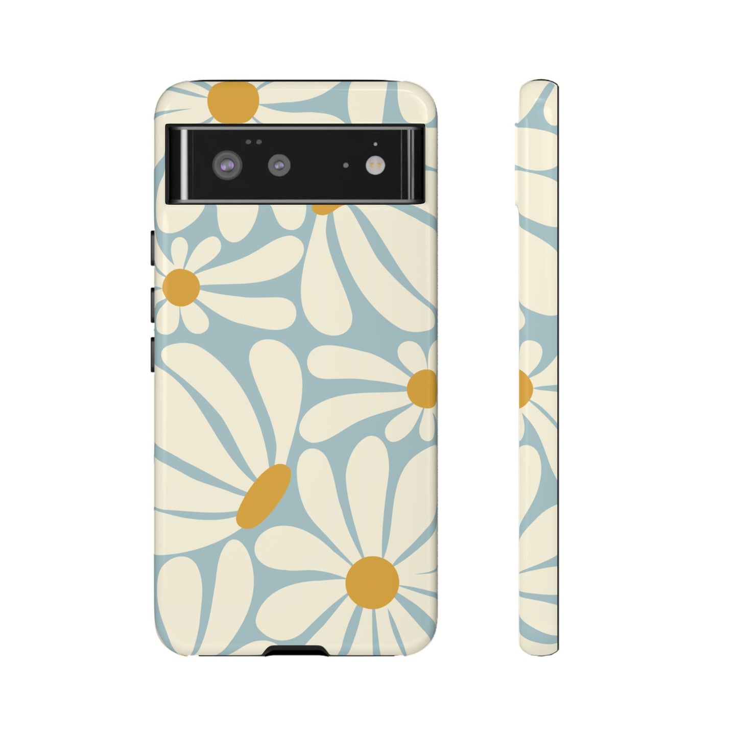 Google Pixel 6 / Glossy Phone Case - ’Retro Blue Daisy Pattern’ Phone Case