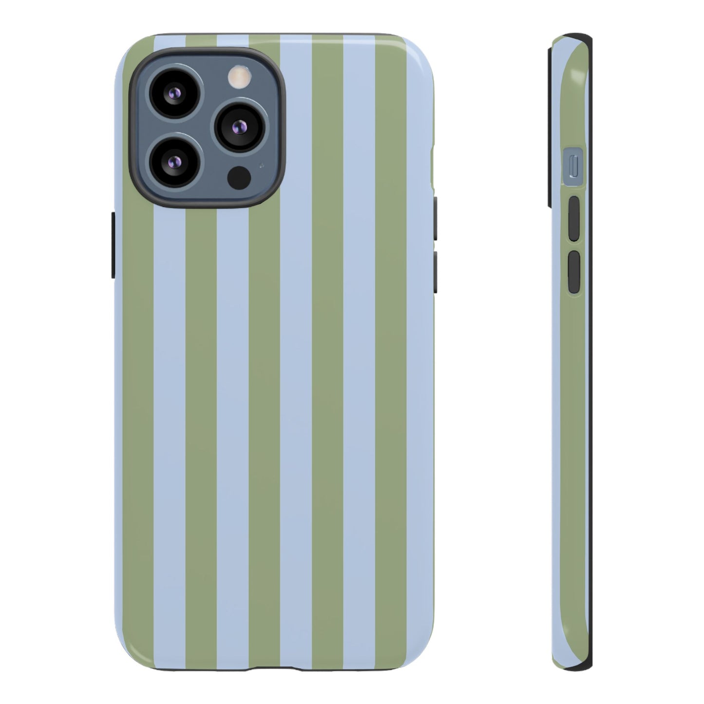 iPhone 13 Pro Max / Glossy Phone Case - Trendy Ice Blue & Green Stripe Pattern Phone Case