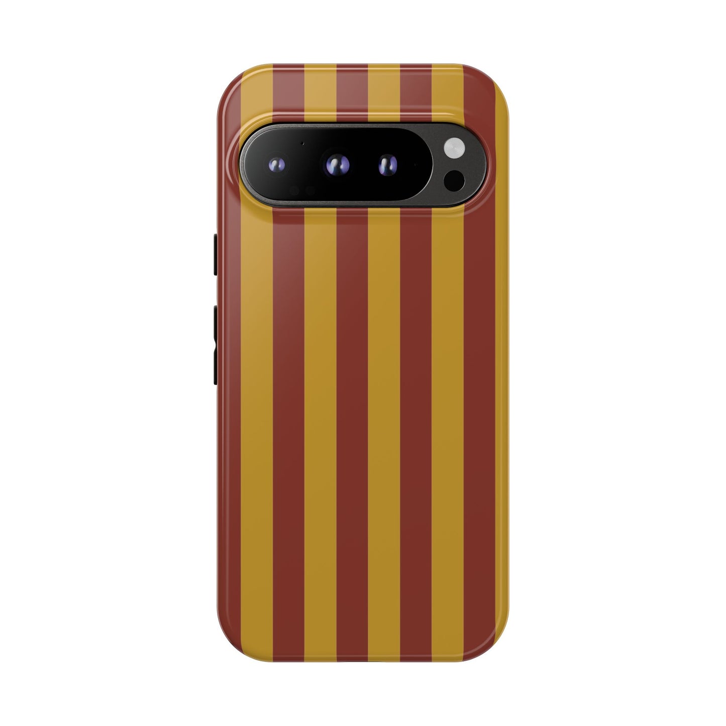 Google Pixel 9 Pro / Glossy Phone Case - Trendy Mustard & Burgandy Stripe Pattern Phone Case