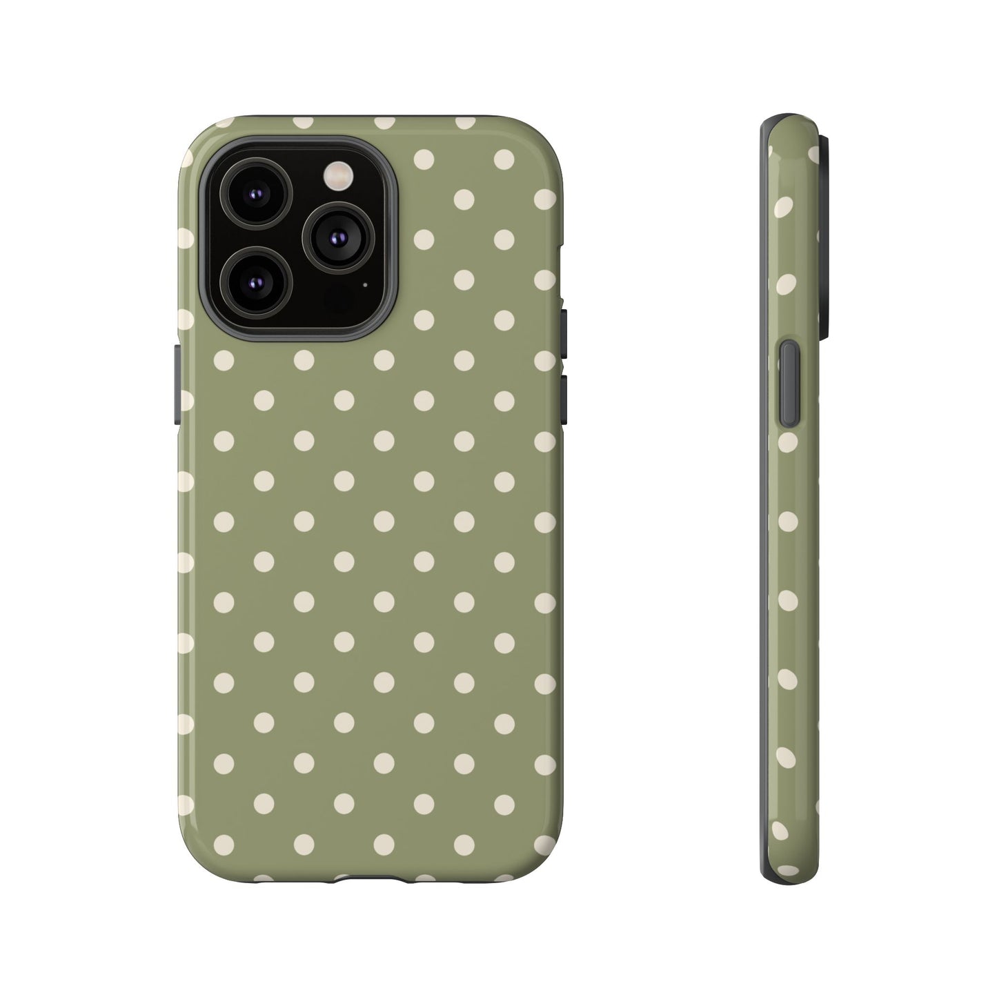 iPhone 14 Pro Max / Glossy Phone Case - ’Green & White Dot Pattern’ Phone Case
