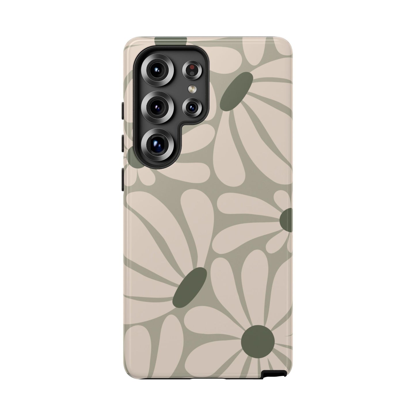 Samsung Galaxy S25 Ultra / Glossy Phone Case - ’Retro Cream & Green Daisy Pattern’ Phone Case