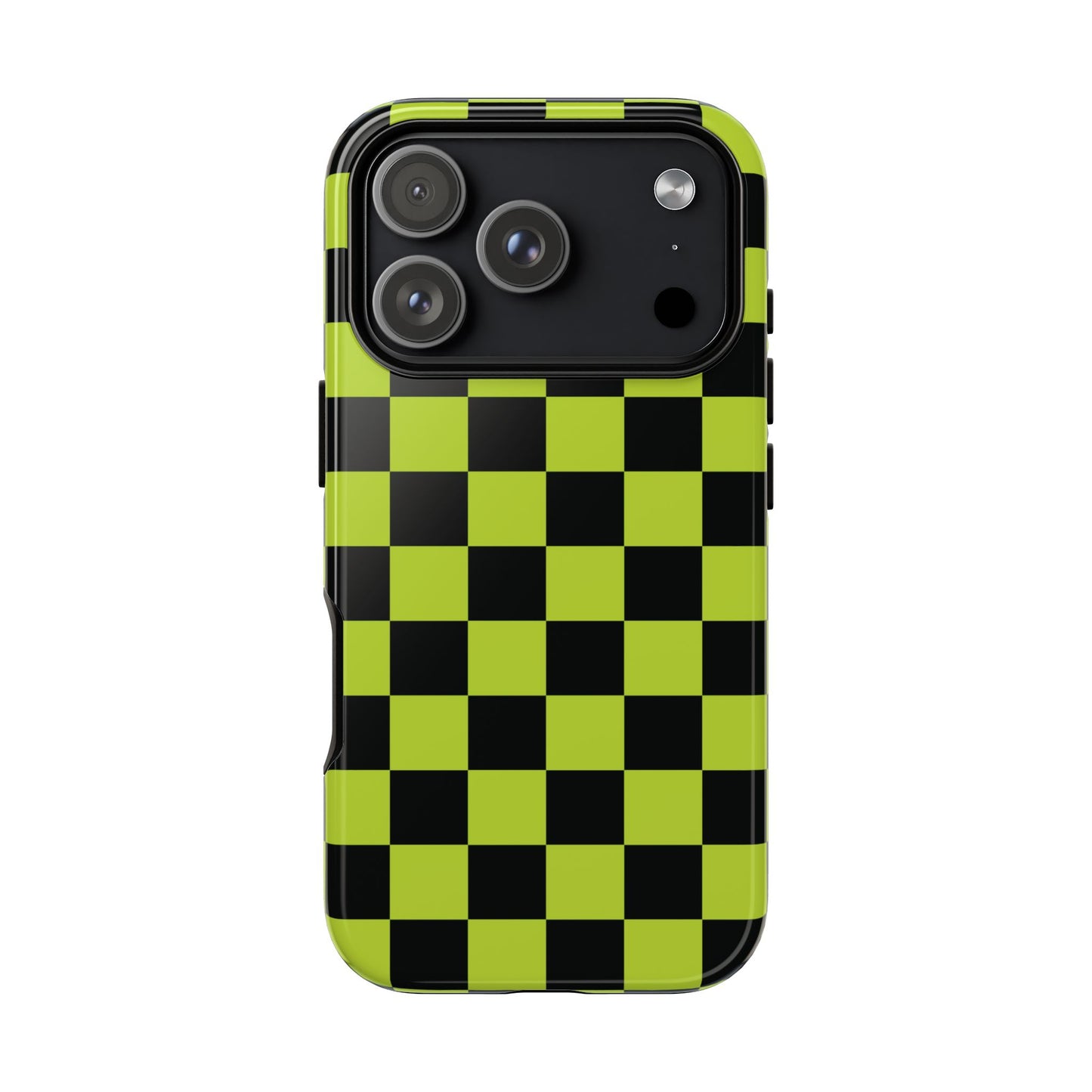 Phone Case - Trendy Neon Lime Green & Black Checked Pattern Phone Case