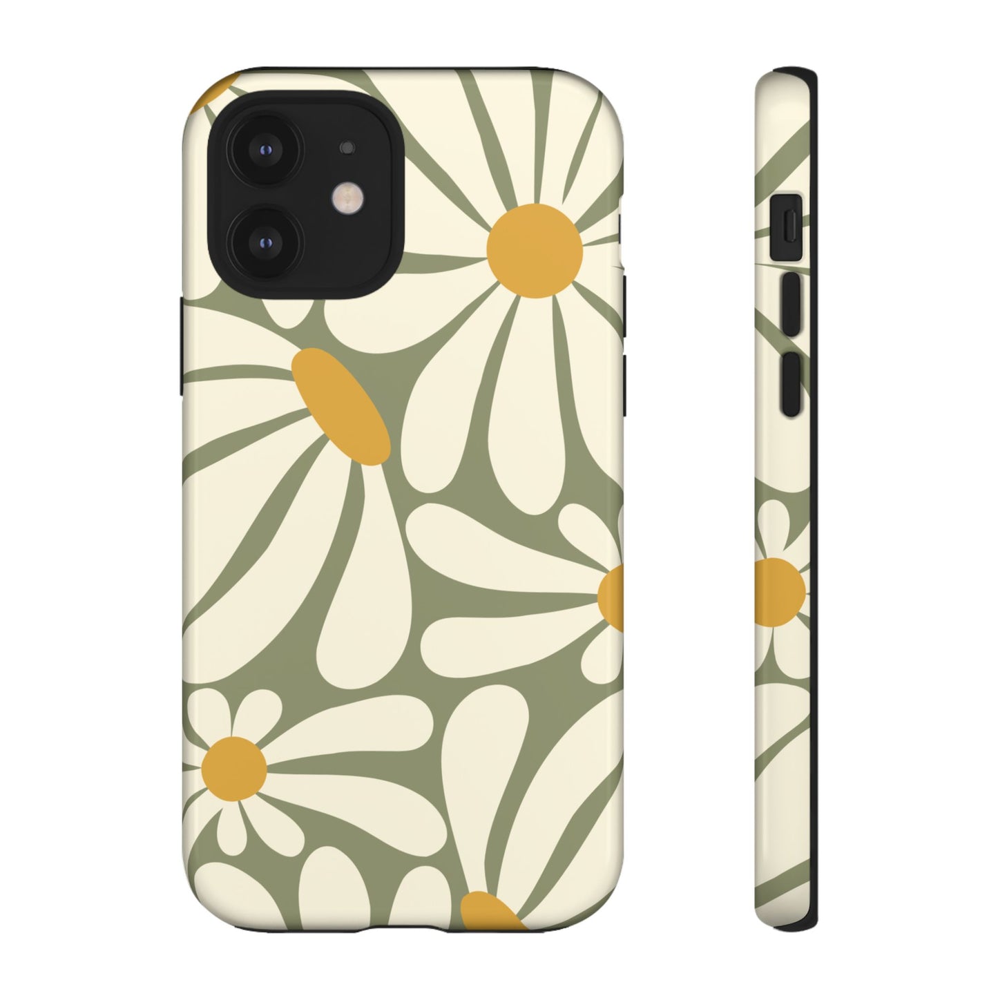 iPhone 12 / Glossy Phone Case - ’Retro Green Daisy Pattern #1’ Phone Case