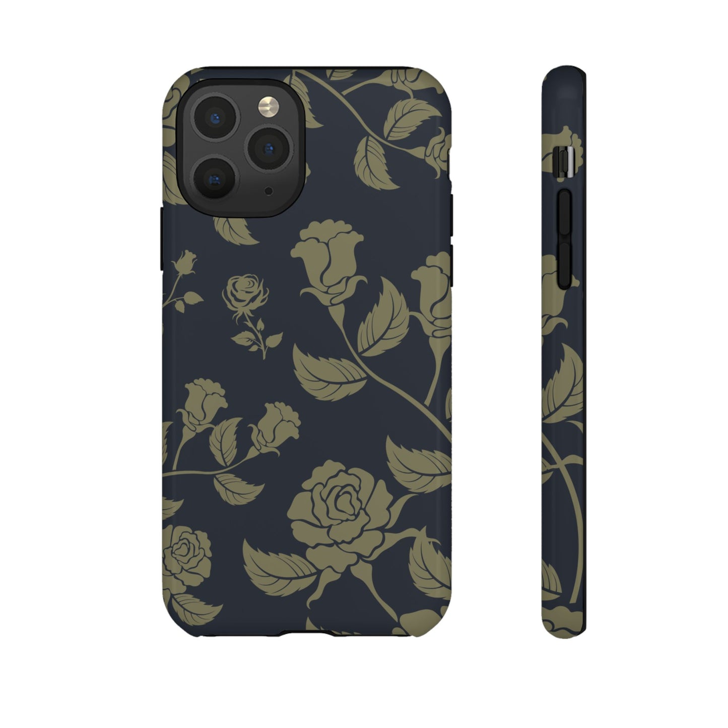 iPhone 11 Pro / Glossy Phone Case - ’Blue & Olive Rose Pattern’ Phone Case
