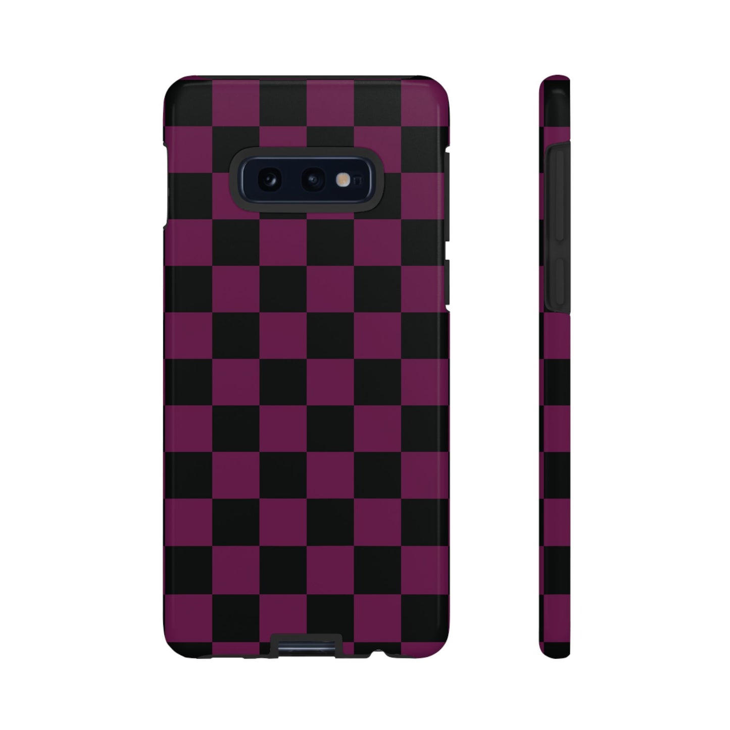 Samsung Galaxy S10E / Glossy Phone Case - Trendy Plum & Black Checked Pattern Phone Case