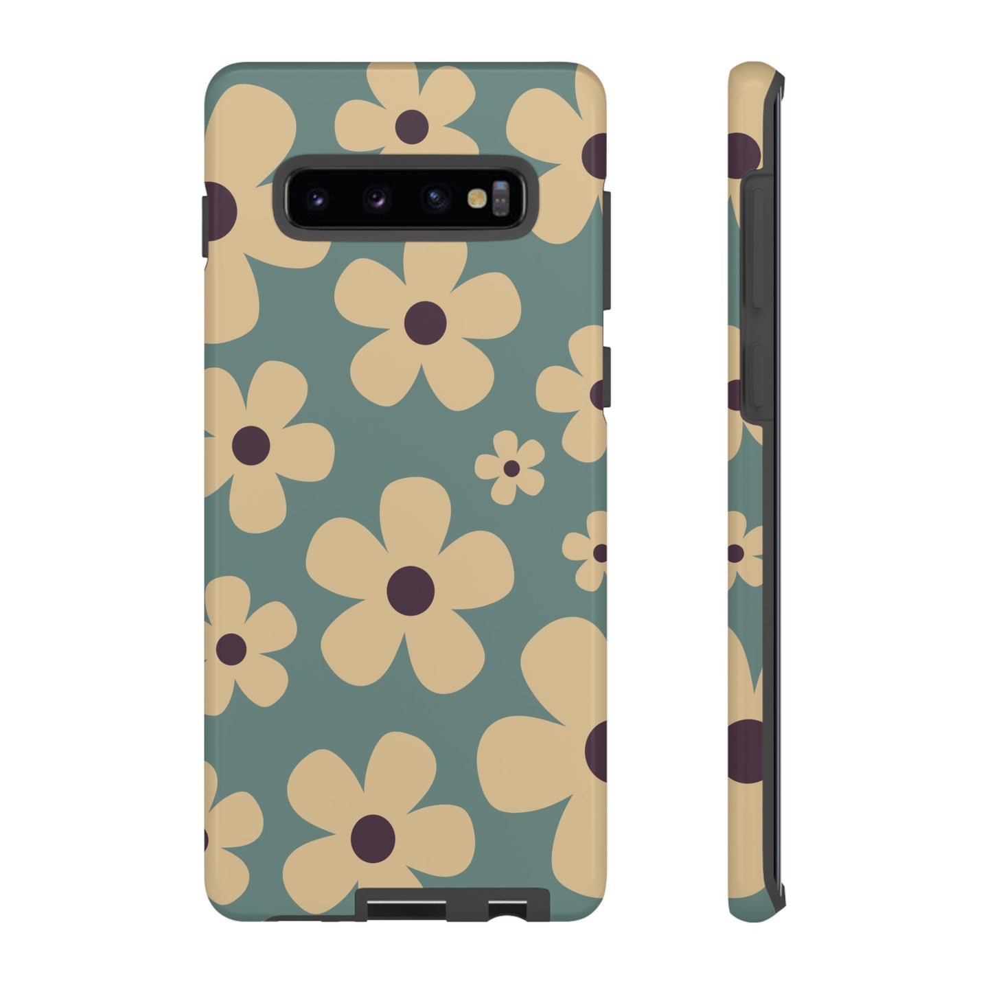 Samsung Galaxy S10 Plus / Glossy Phone Case - Cute Blue & Cream Daisy Pattern Phone Case