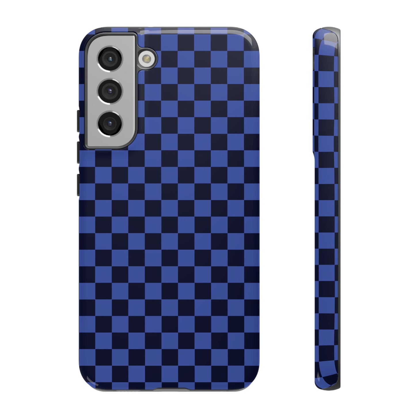 Samsung Galaxy S22 Plus / Glossy Phone Case - ’Bold Blue Checkered Pattern’ Phone Case