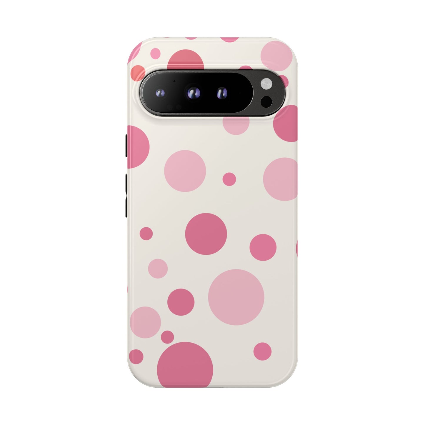 Google Pixel 9 Pro XL / Glossy Phone Case - ’Bold White with Pink Dot Pattern’ Phone Case