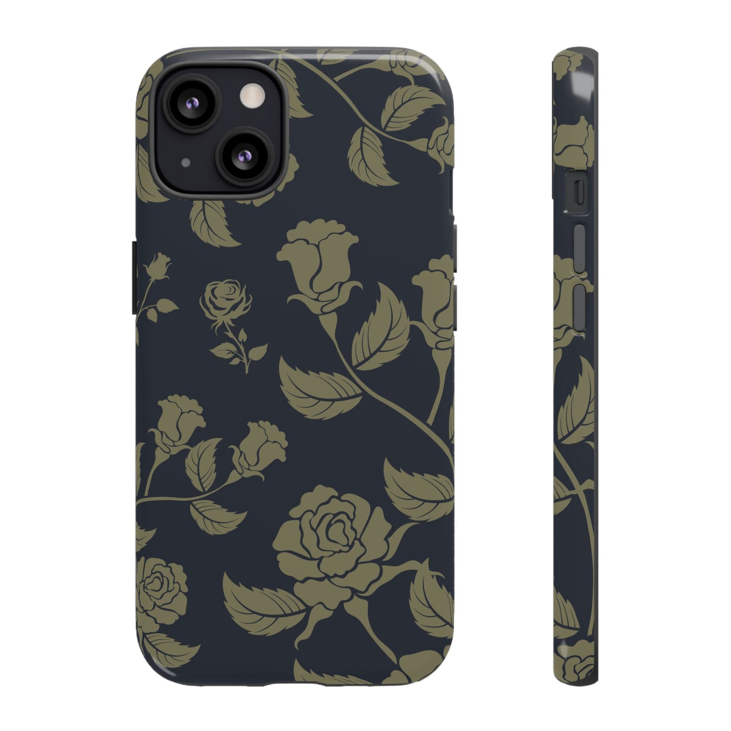 iPhone 13 / Glossy Phone Case - ’Blue & Olive Rose Pattern’ Phone Case