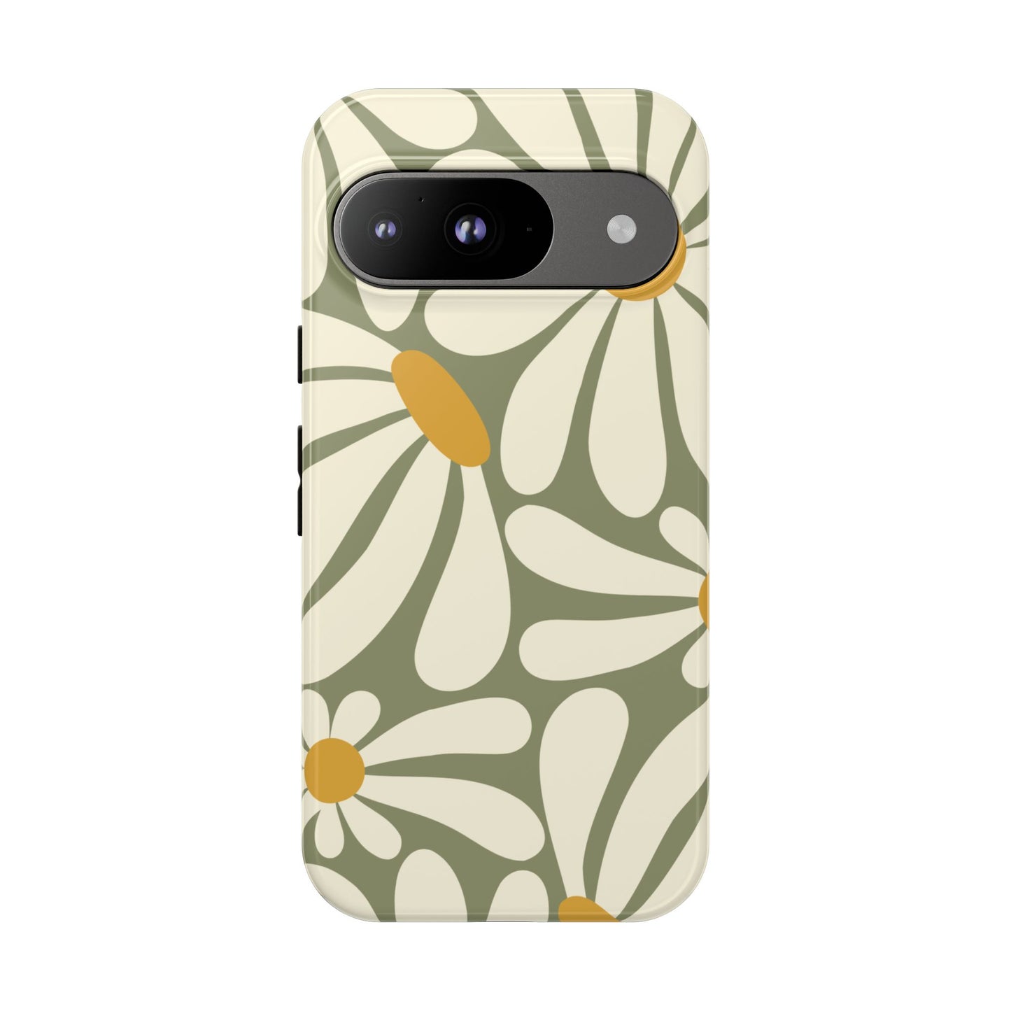 Google Pixel 9 / Glossy Phone Case - ’Retro Green Daisy Pattern #1’ Phone Case