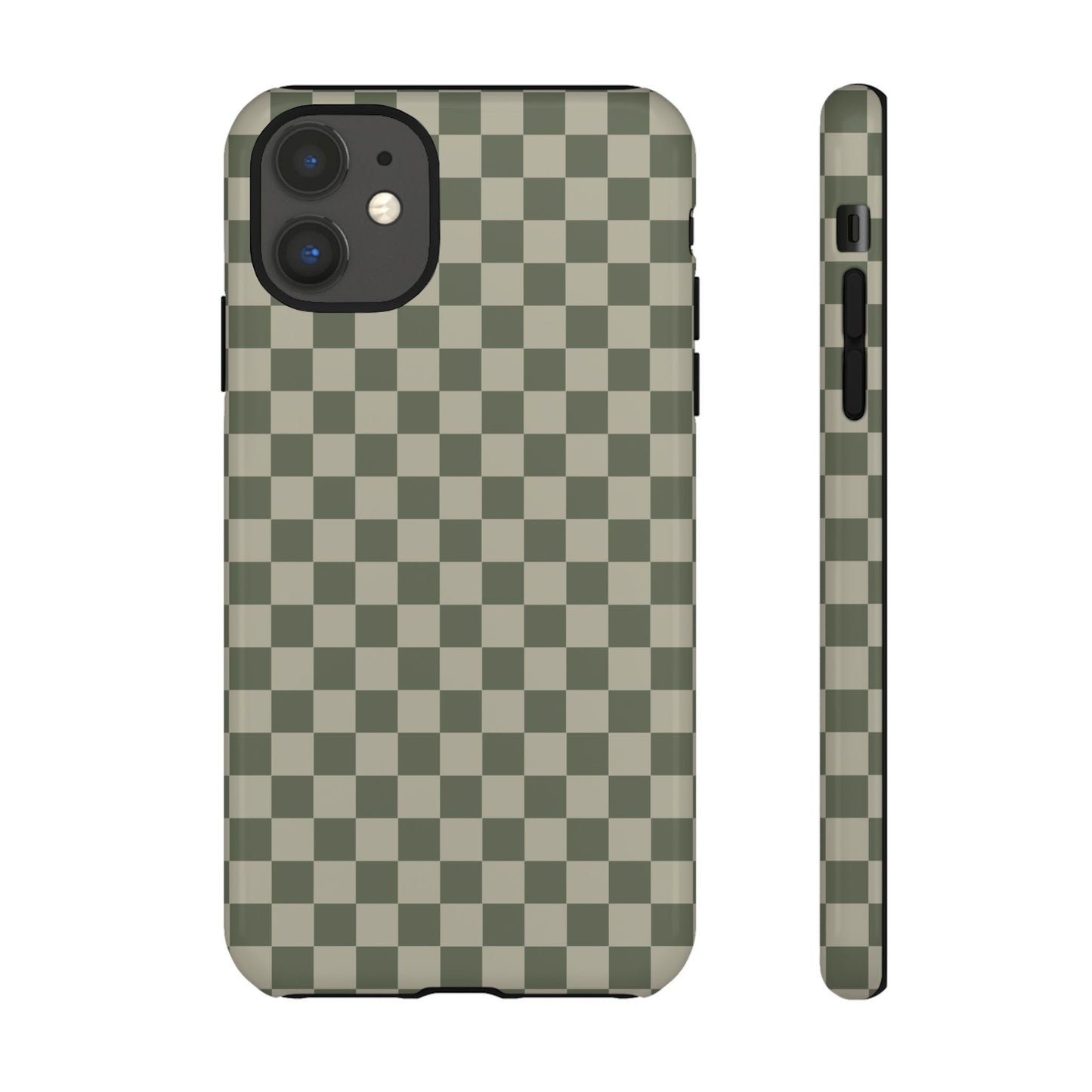 iPhone 11 / Glossy Phone Case - ’Bold Olive Green Checkered Pattern’ Phone Case