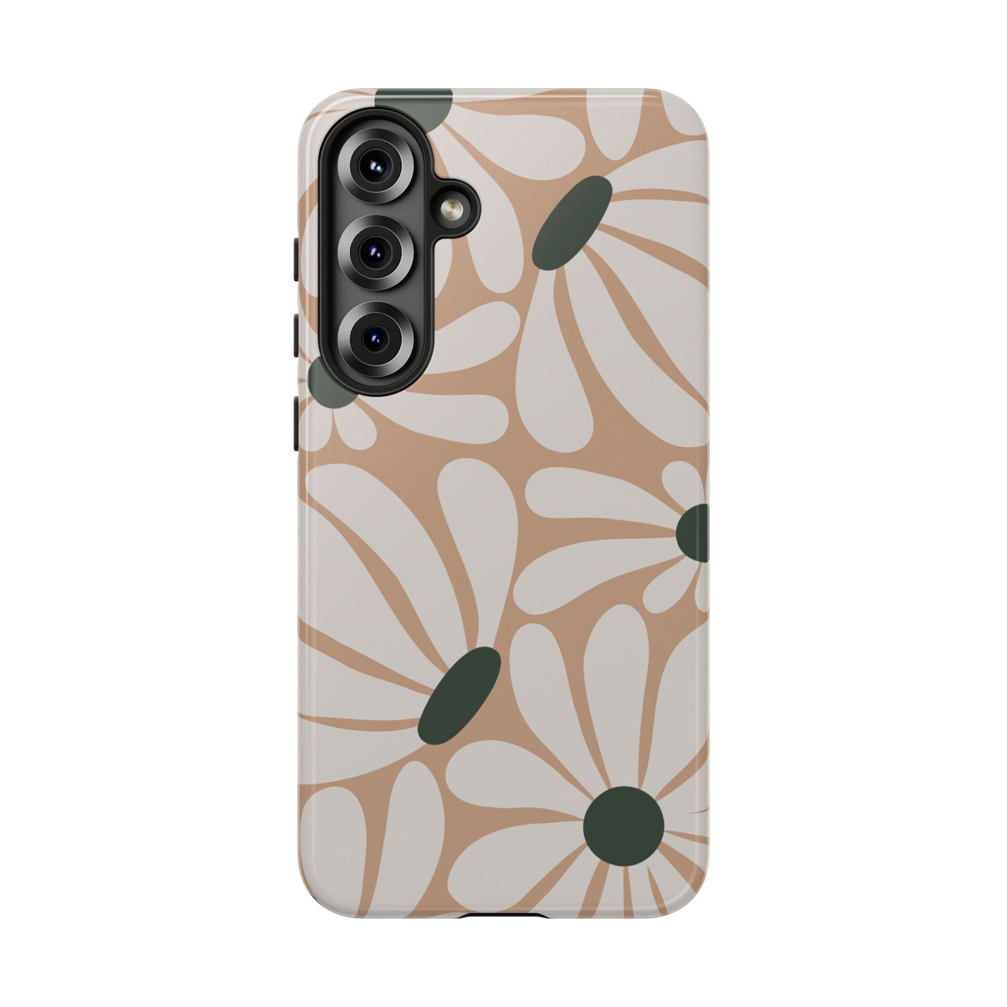 Samsung Galaxy S25 Plus / Glossy Phone Case - ’Retro Beige & White Daisy Pattern’ Phone Case