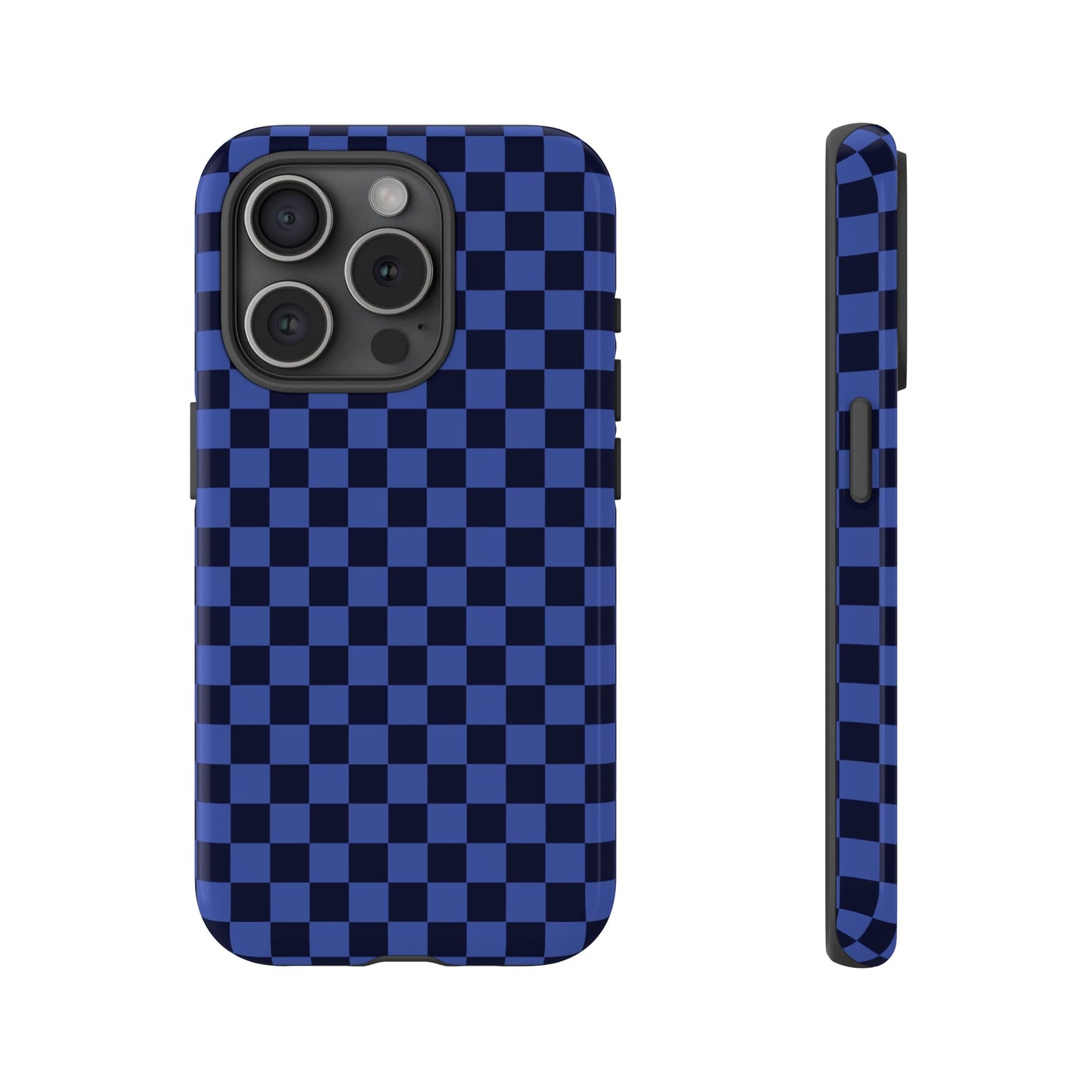 iPhone 15 Pro / Glossy Phone Case - ’Bold Blue Checkered Pattern’ Phone Case