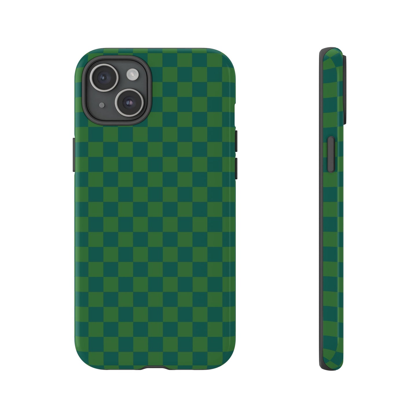 iPhone 15 Plus / Glossy Phone Case - ’Bold Green Checkered Pattern’ Phone Case