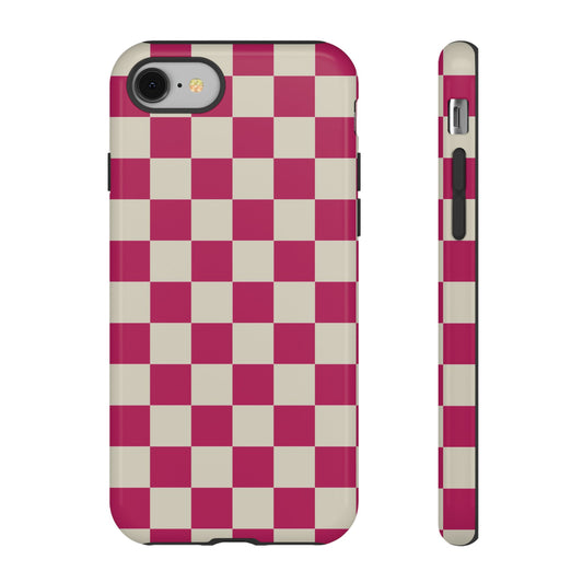 iPhone 8 / Glossy Phone Case - ’Pink & White Checkered Pattern’ Phone Case
