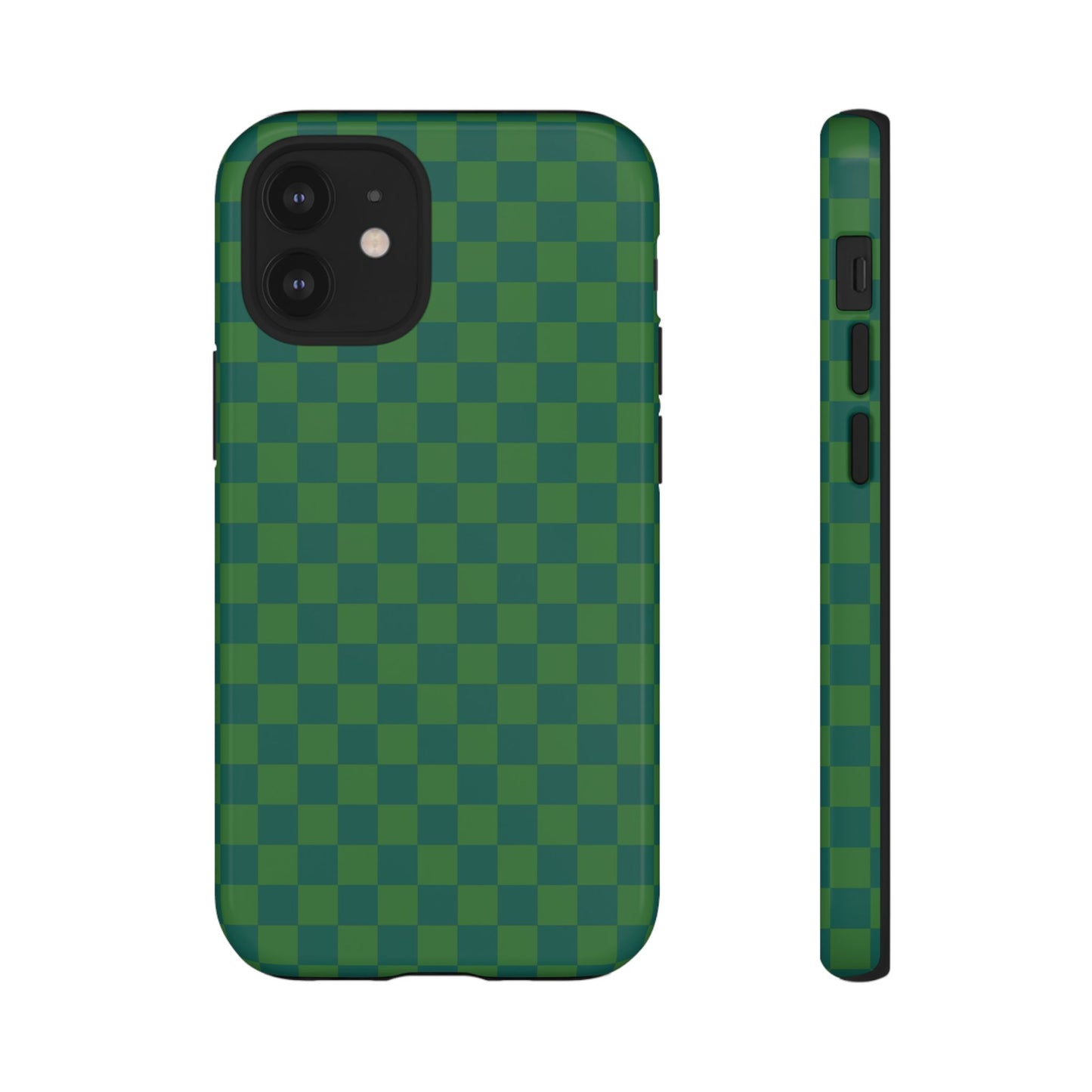 iPhone 12 Mini / Glossy Phone Case - ’Bold Green Checkered Pattern’ Phone Case